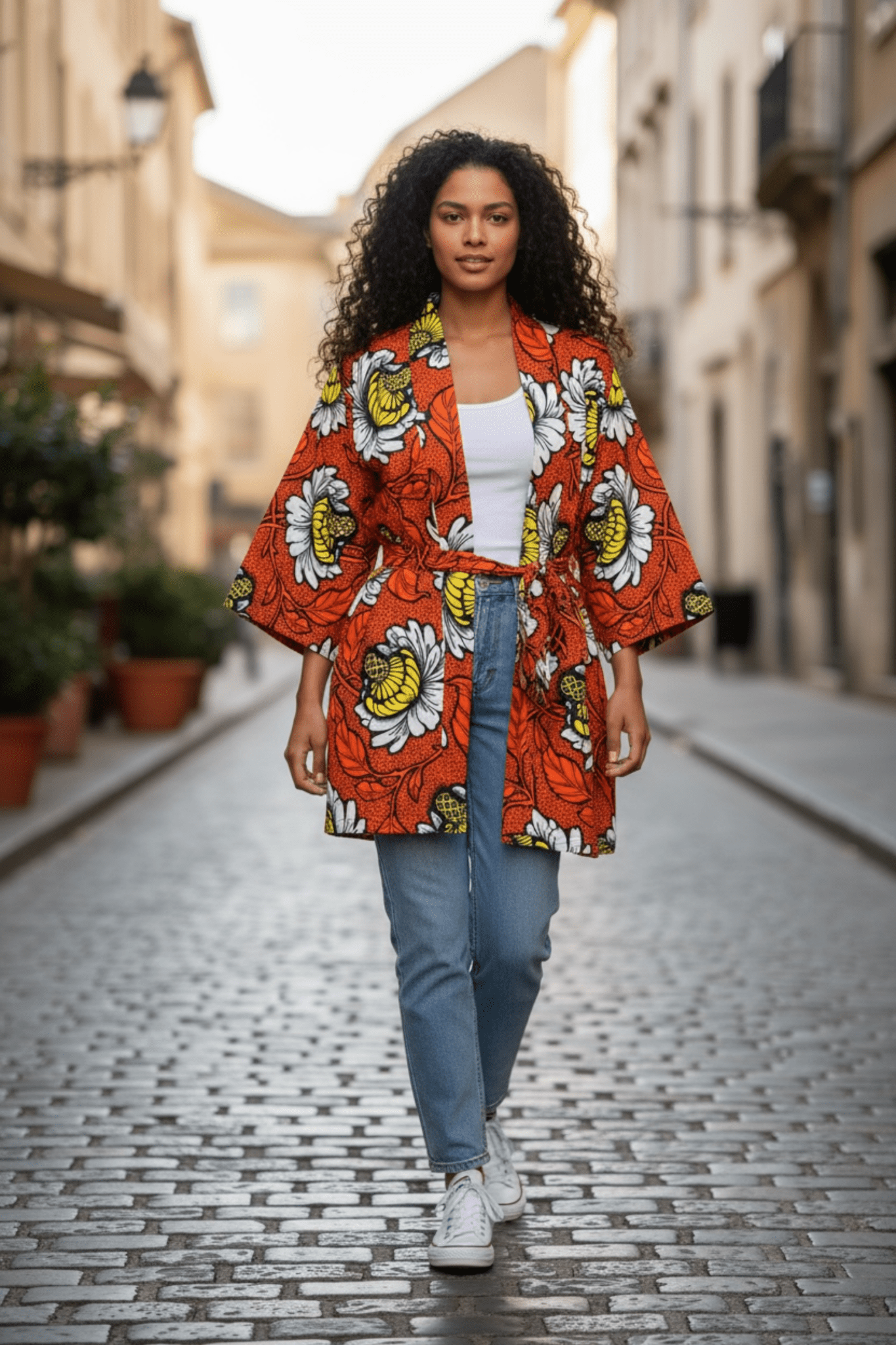 Kimono ZOE – Kimono mi - long fleuri en wax 100% coton - makomie