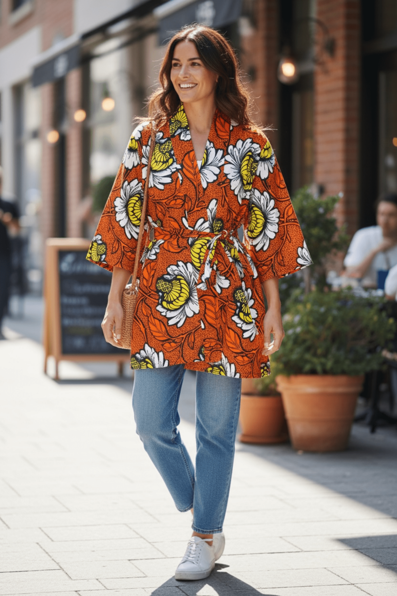 Kimono ZOE – Kimono mi - long fleuri en wax 100% coton - makomie