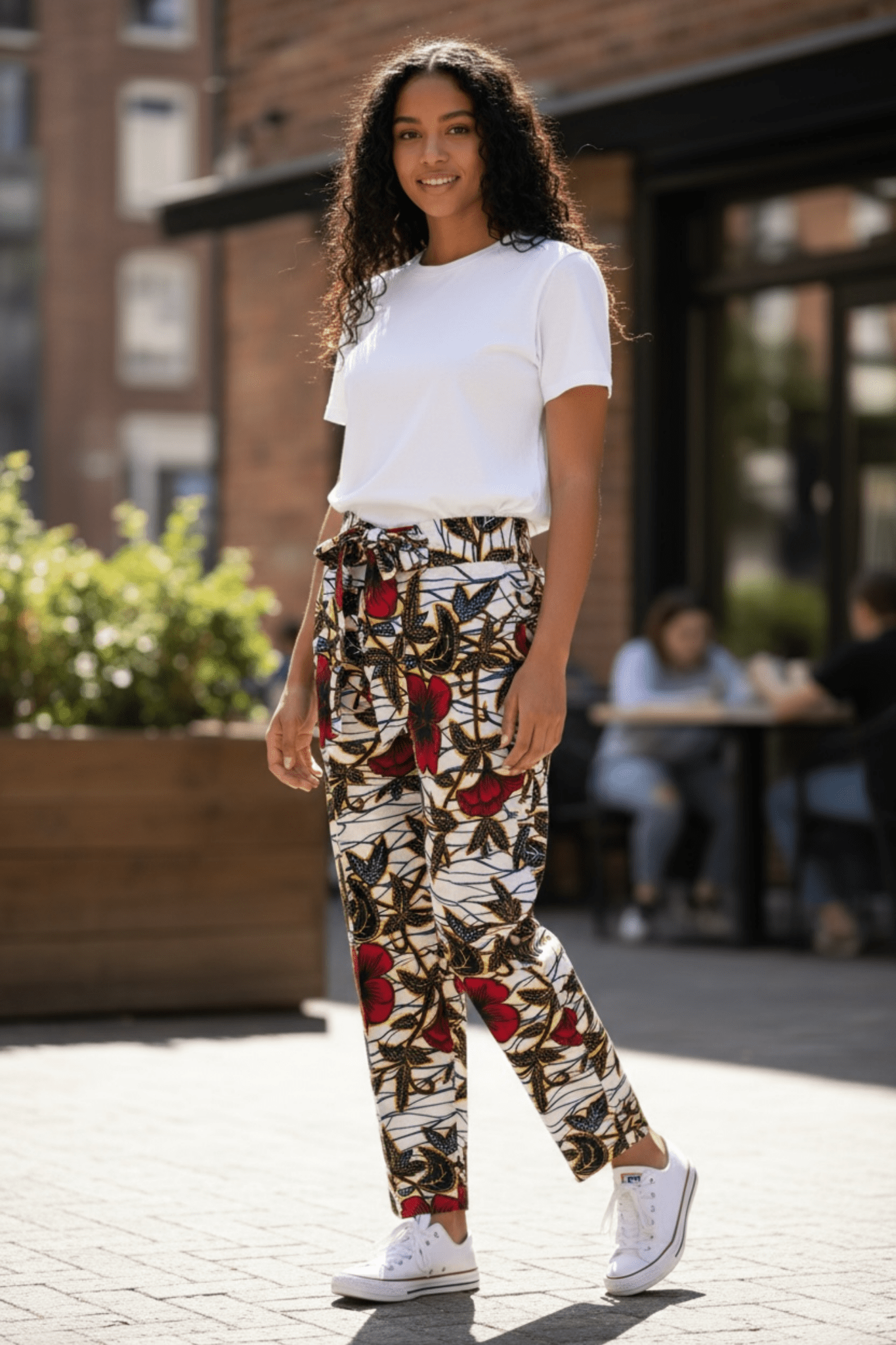 Pantalon Binta en wax africain à motifs floraux - 100% coton fait main - makomie