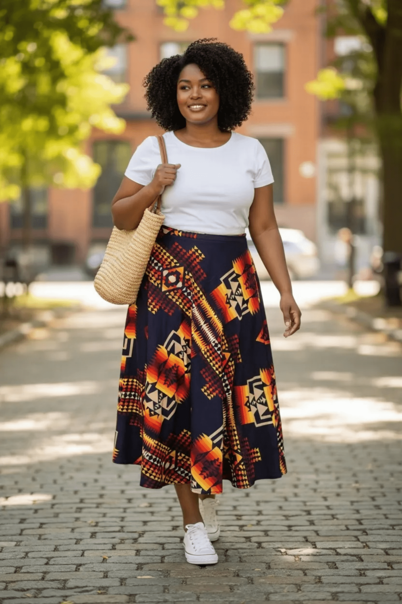 Jupe longue SONA en wax imprimé ethnique - taille haute évasée - makomie