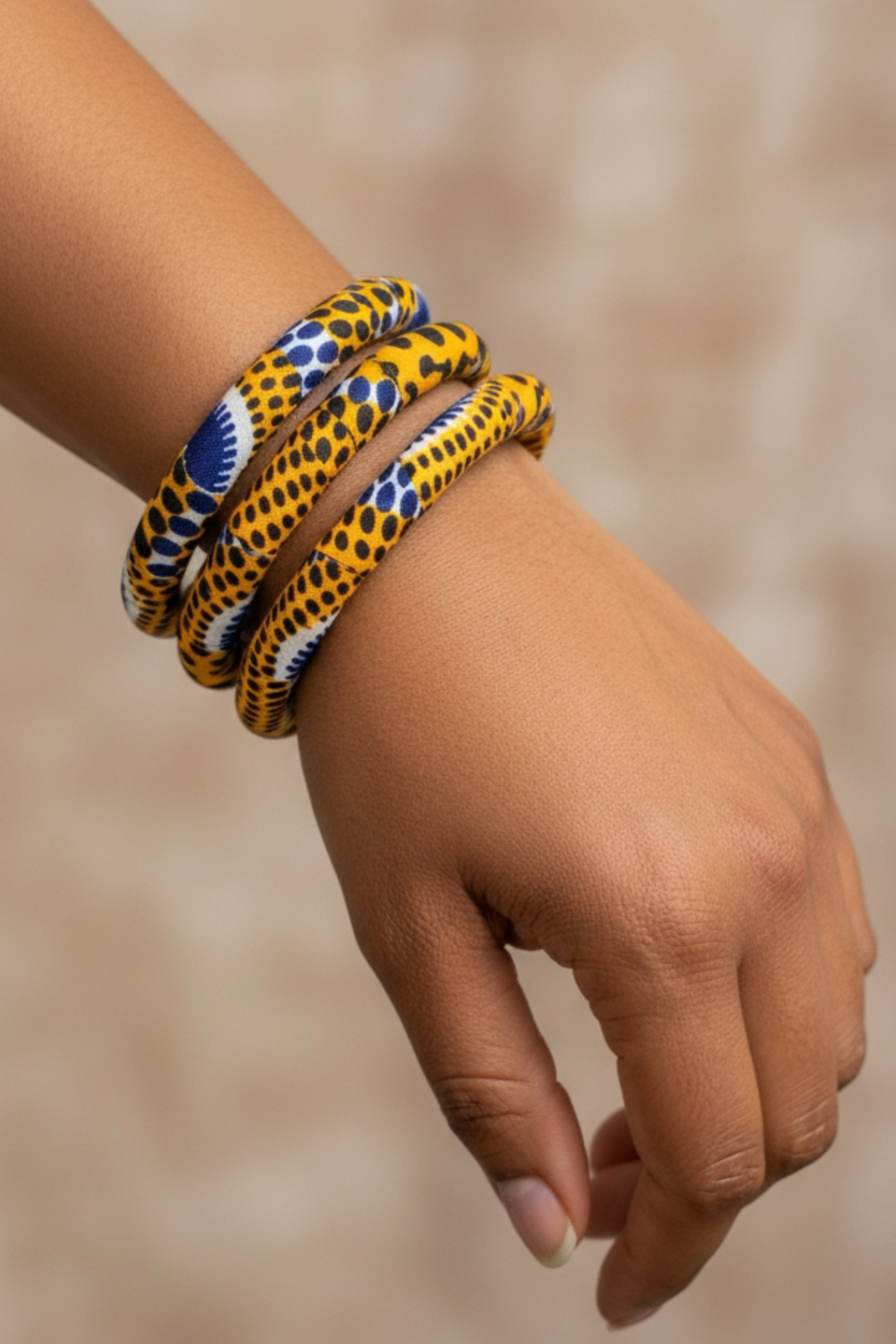 Lot de 3 Bracelets AWA en wax africain – Jaune & bleu