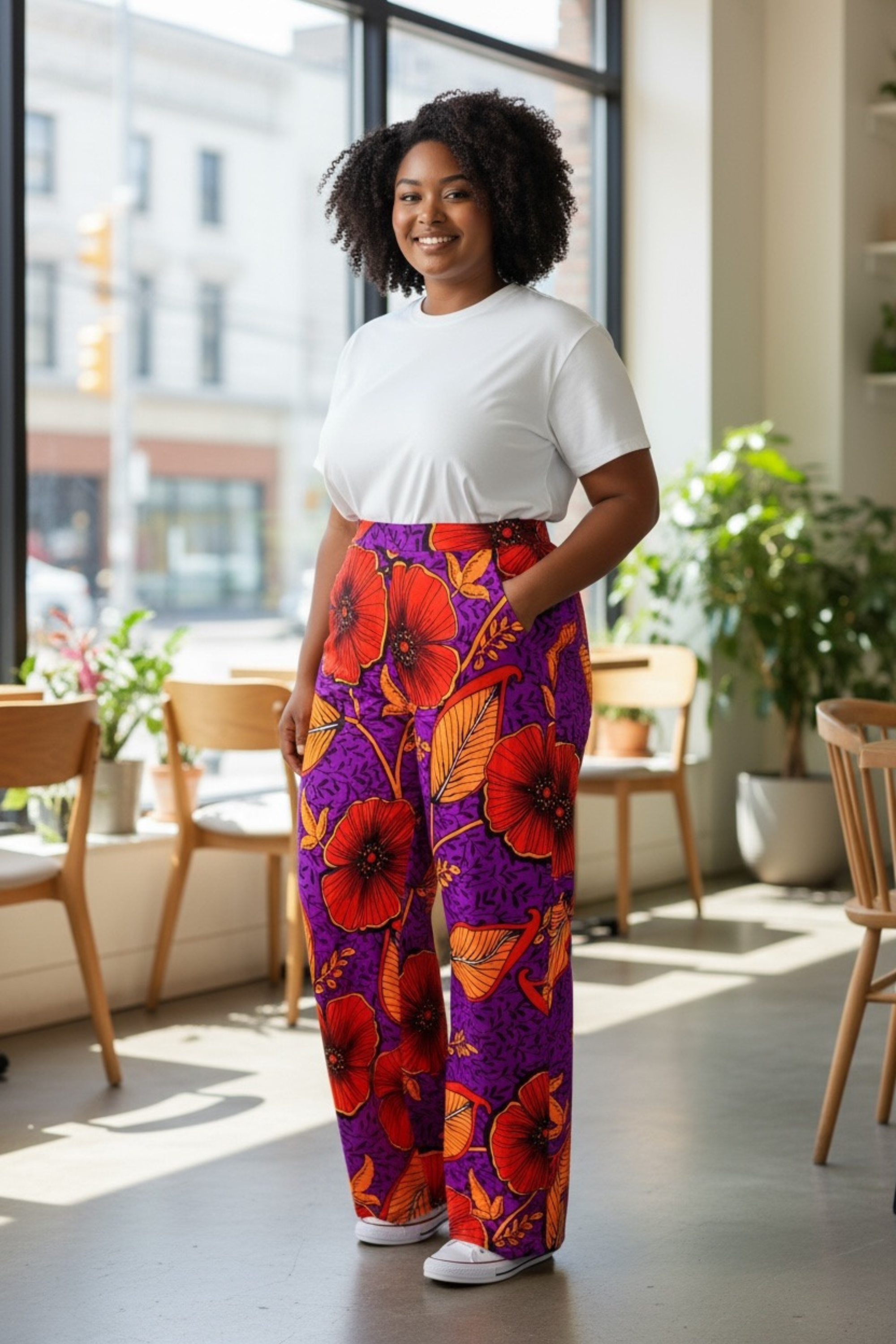 Pantalon NENE taille haute en wax - imprimé africain 100% coton