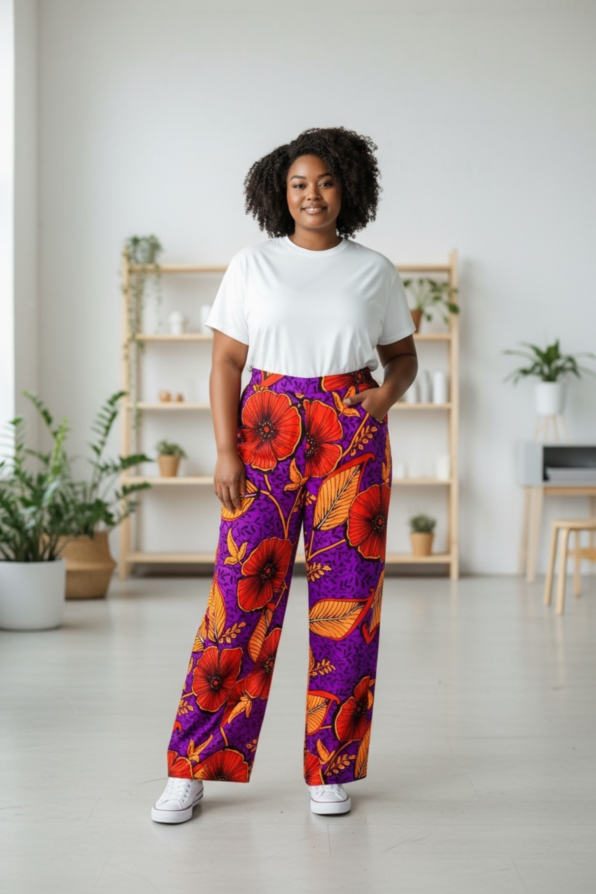 Pantalon NENE taille haute en wax - imprimé africain 100% coton