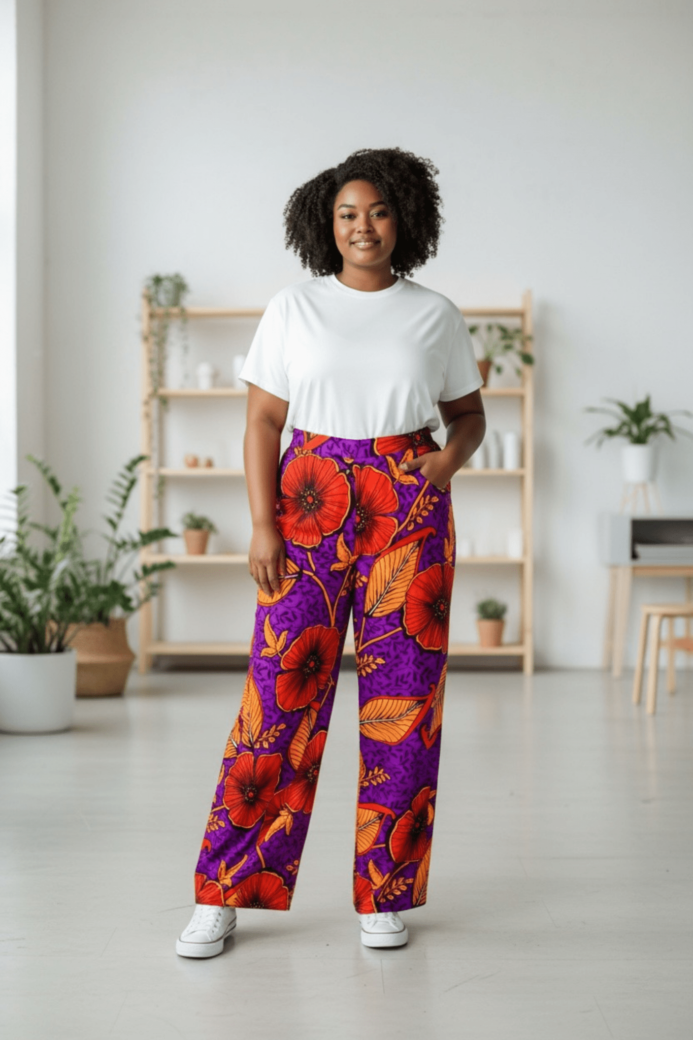 Pantalon NENE taille haute en wax - imprimé africain 100% coton - makomie