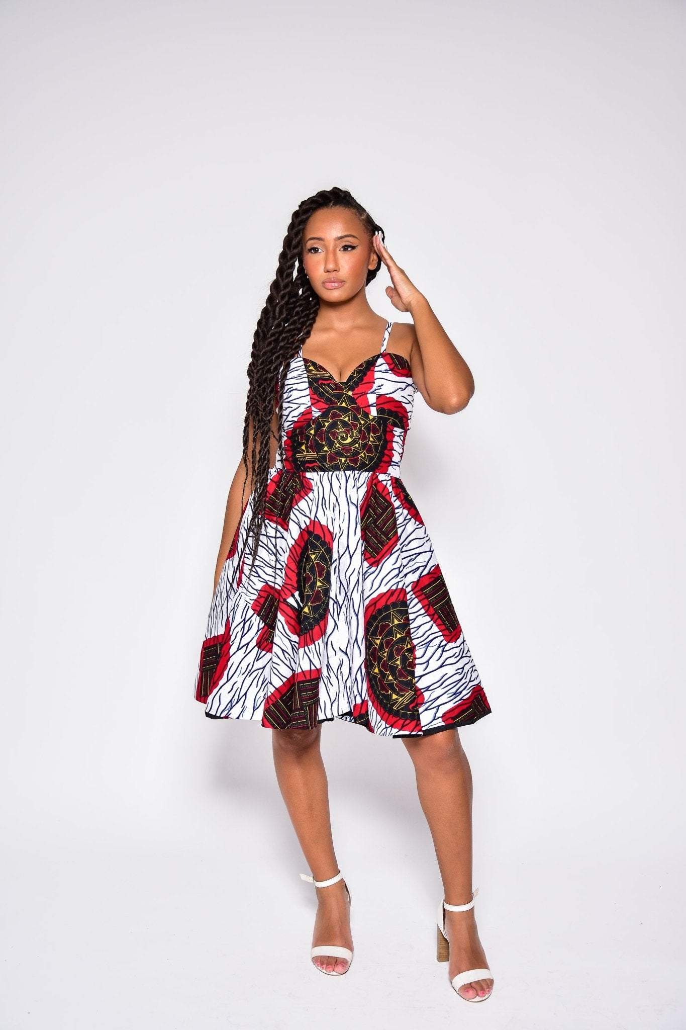 Robe LIVIA mi - longue imprimé géométrique en wax 100% coton - makomie