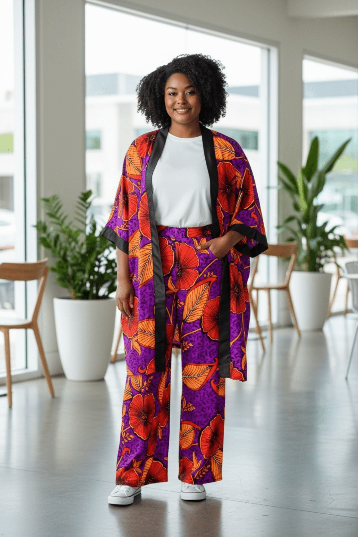 Pantalon NENE taille haute en wax - imprimé africain 100% coton - makomie