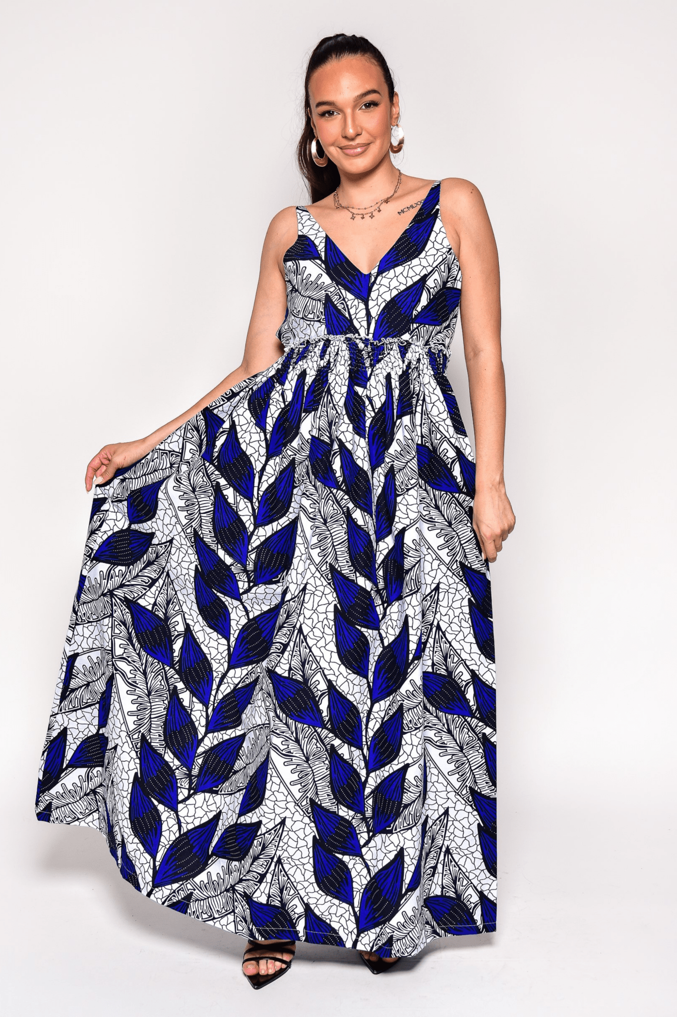 Robe dos nu à motif fleurs en wax - NORA - makomie