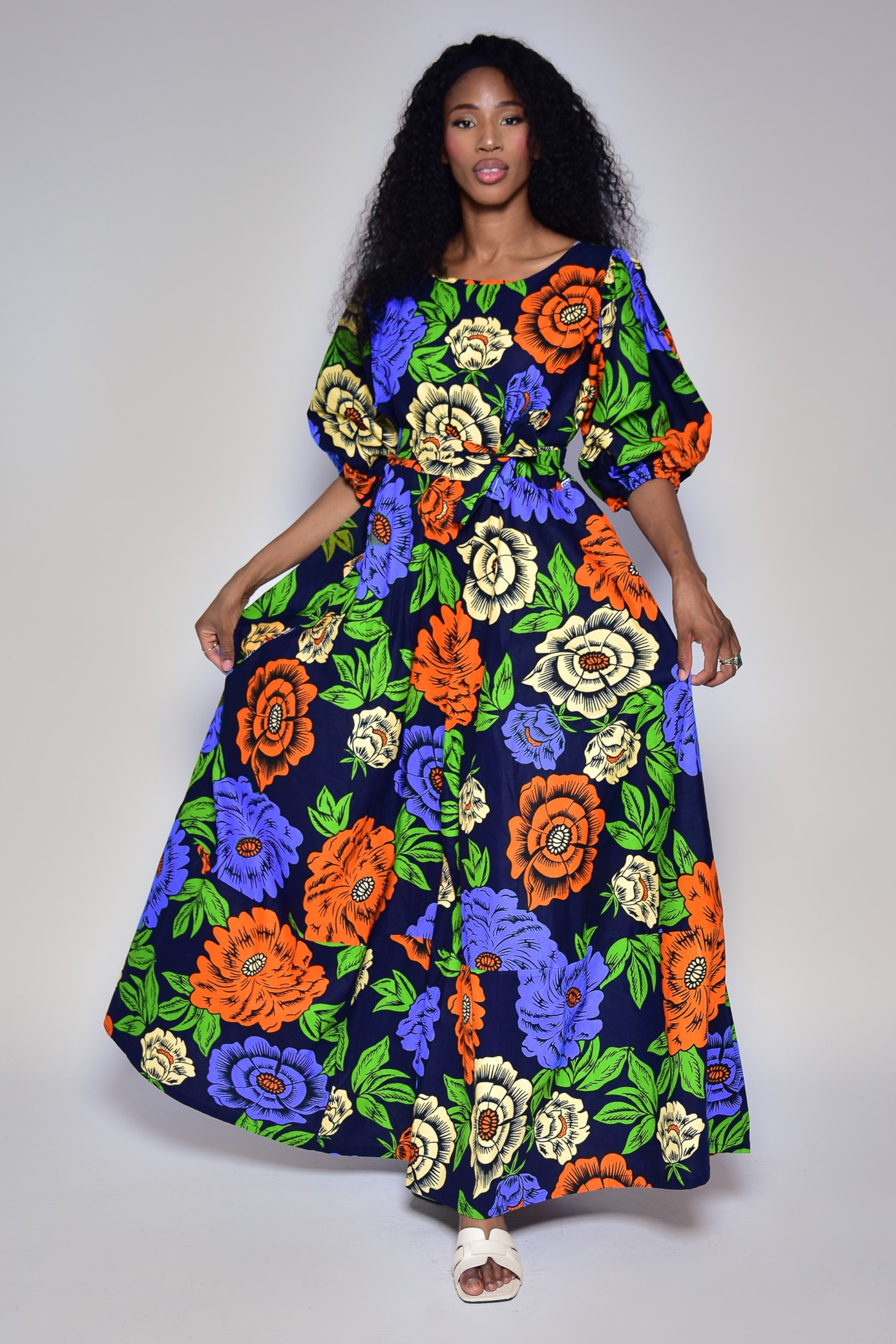Longue robe fleurie a imprime africain