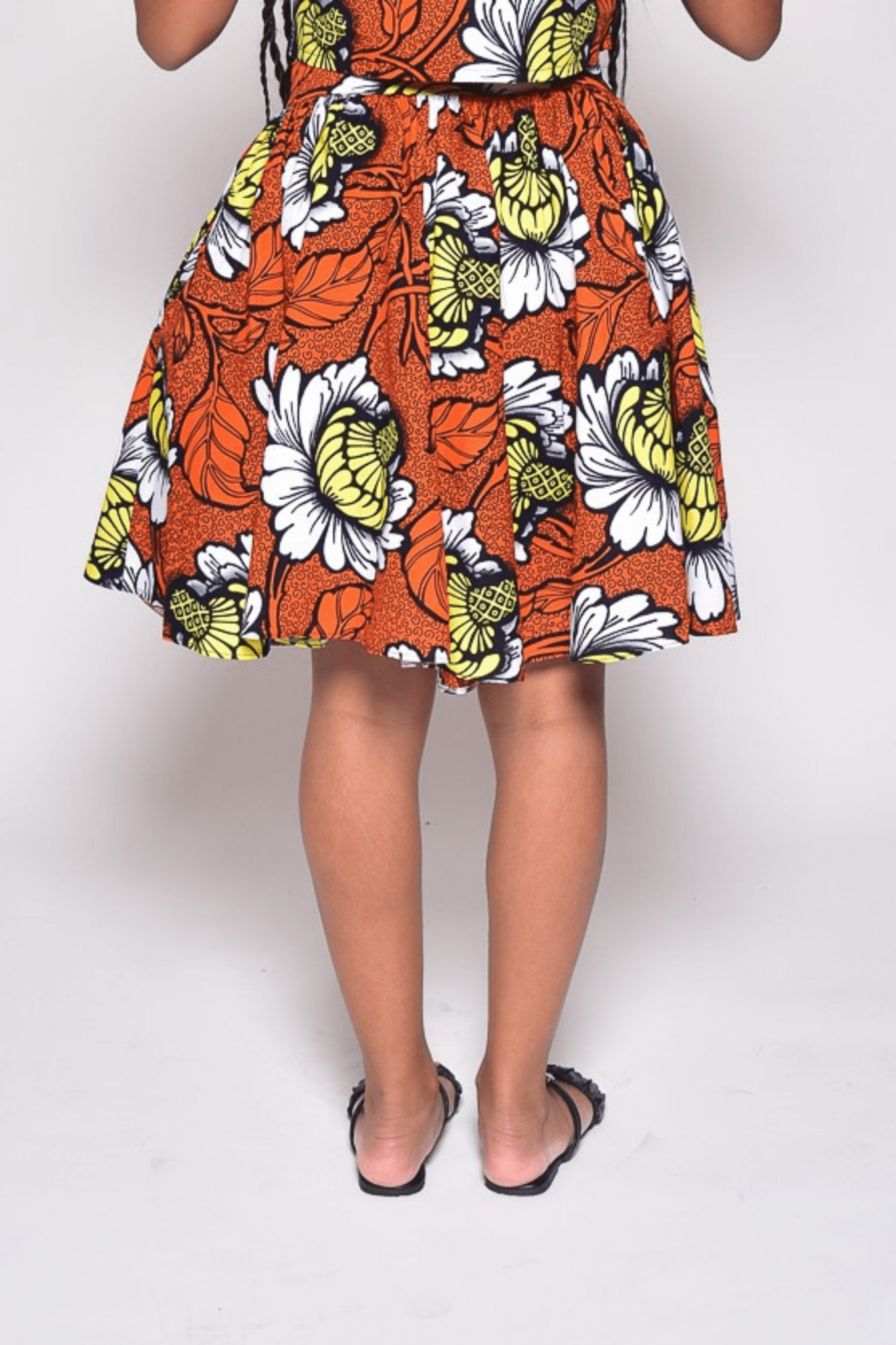 Jupe ZOE - jupe mi - longue à motif fleurs en wax, fait main - makomie