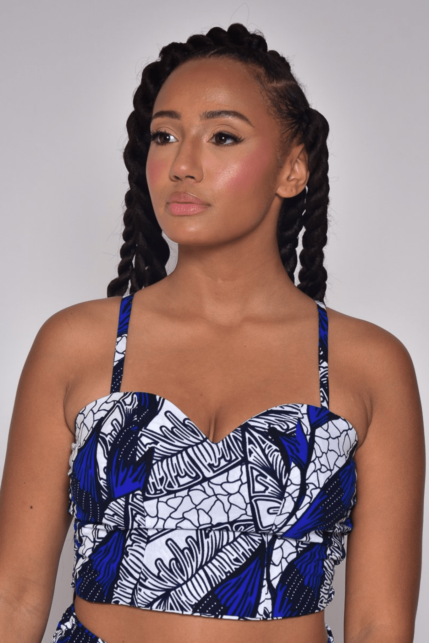 Crop top d'ensemble bleu à imprimé africain - NORA - makomie