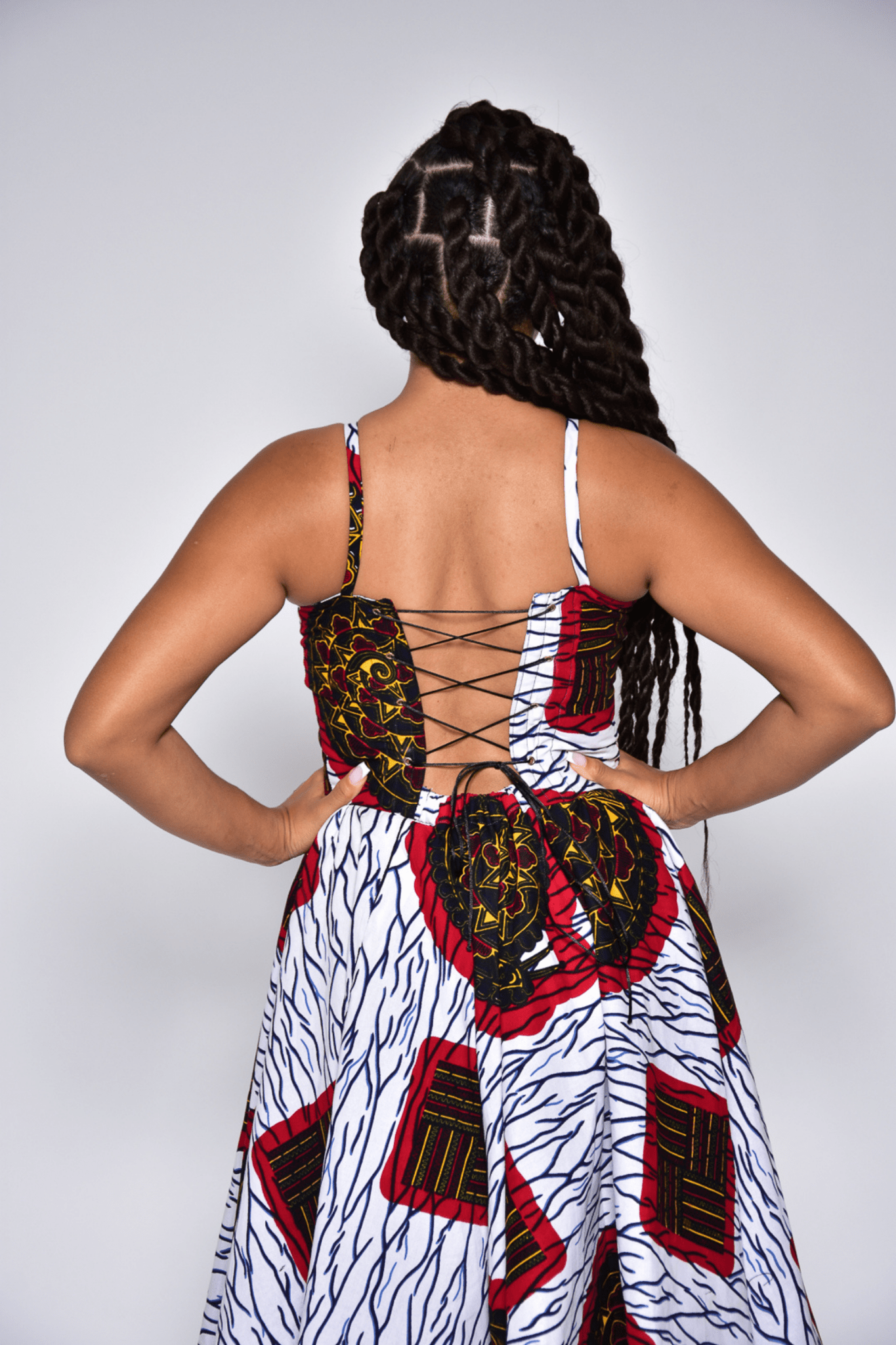 Robe LIVIA mi - longue imprimé géométrique en wax 100% coton - makomie