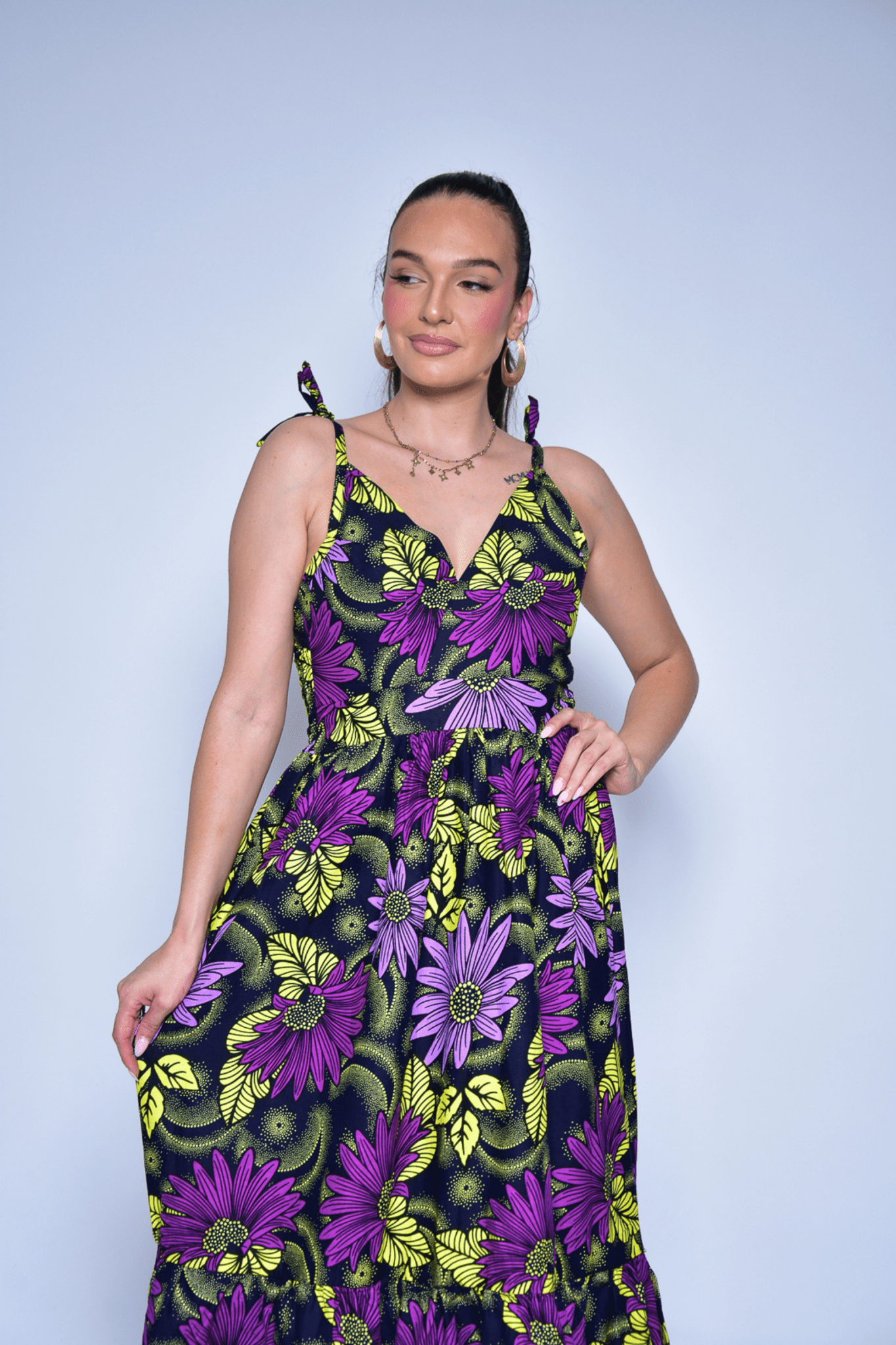 Longue robe africaine à motif fleurs - SARAH - makomie