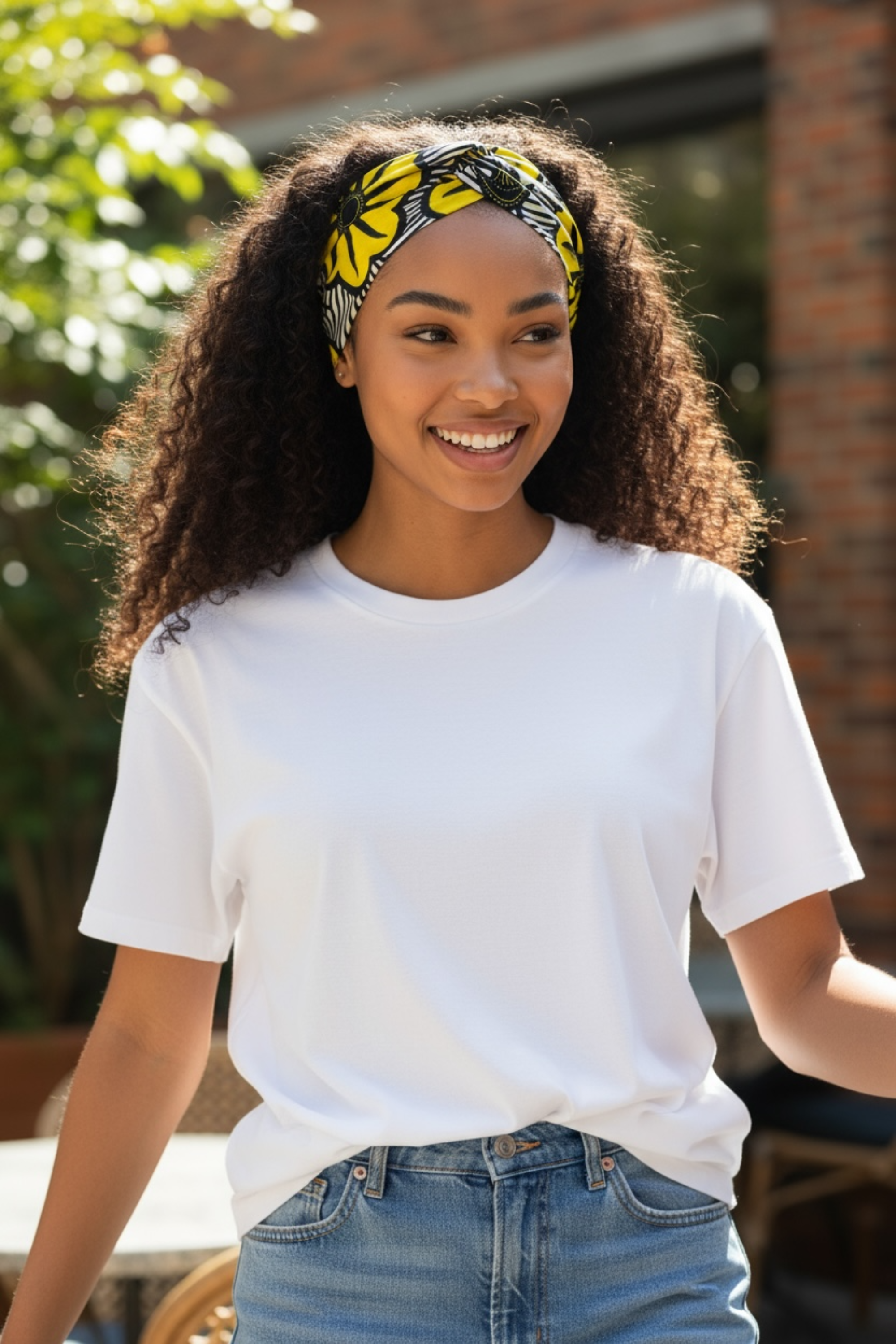 Bandeau INA en wax africain jaune, violet et noir, accessoire cheveux fait main Makomie