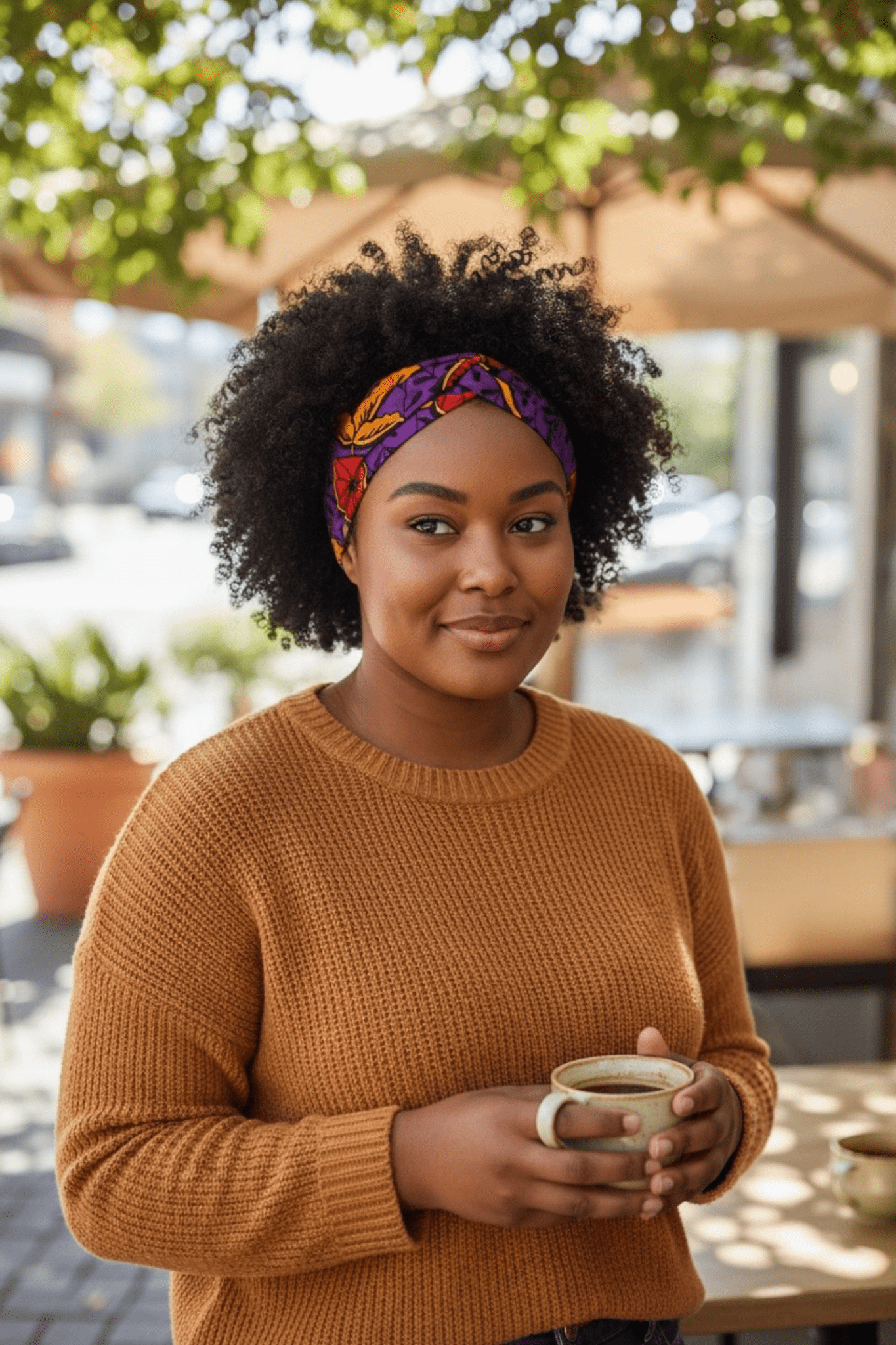 Bandeau cheveux NENE en wax africain – Violet, orange & rouge – Accessoire élégant fait main - makomie