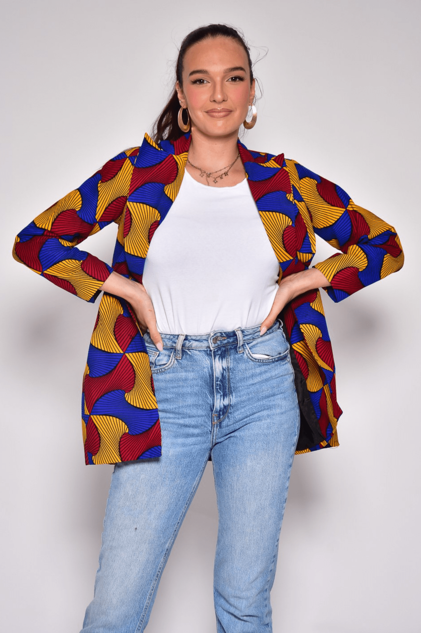 Veste FLORA en wax multicolore doublée – Blazer femme fait main - makomie
