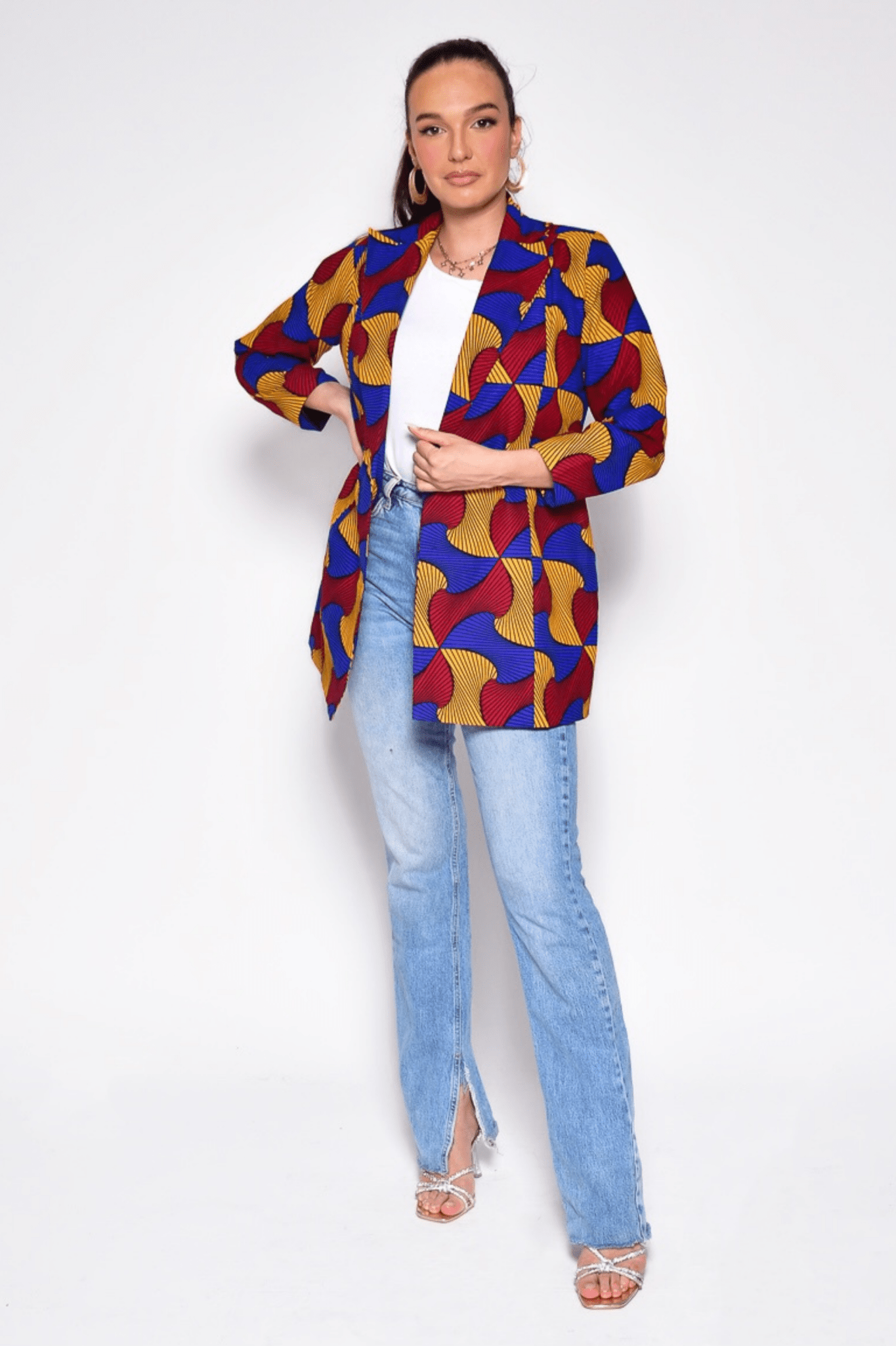 Veste FLORA en wax multicolore doublée – Blazer femme fait main - makomie