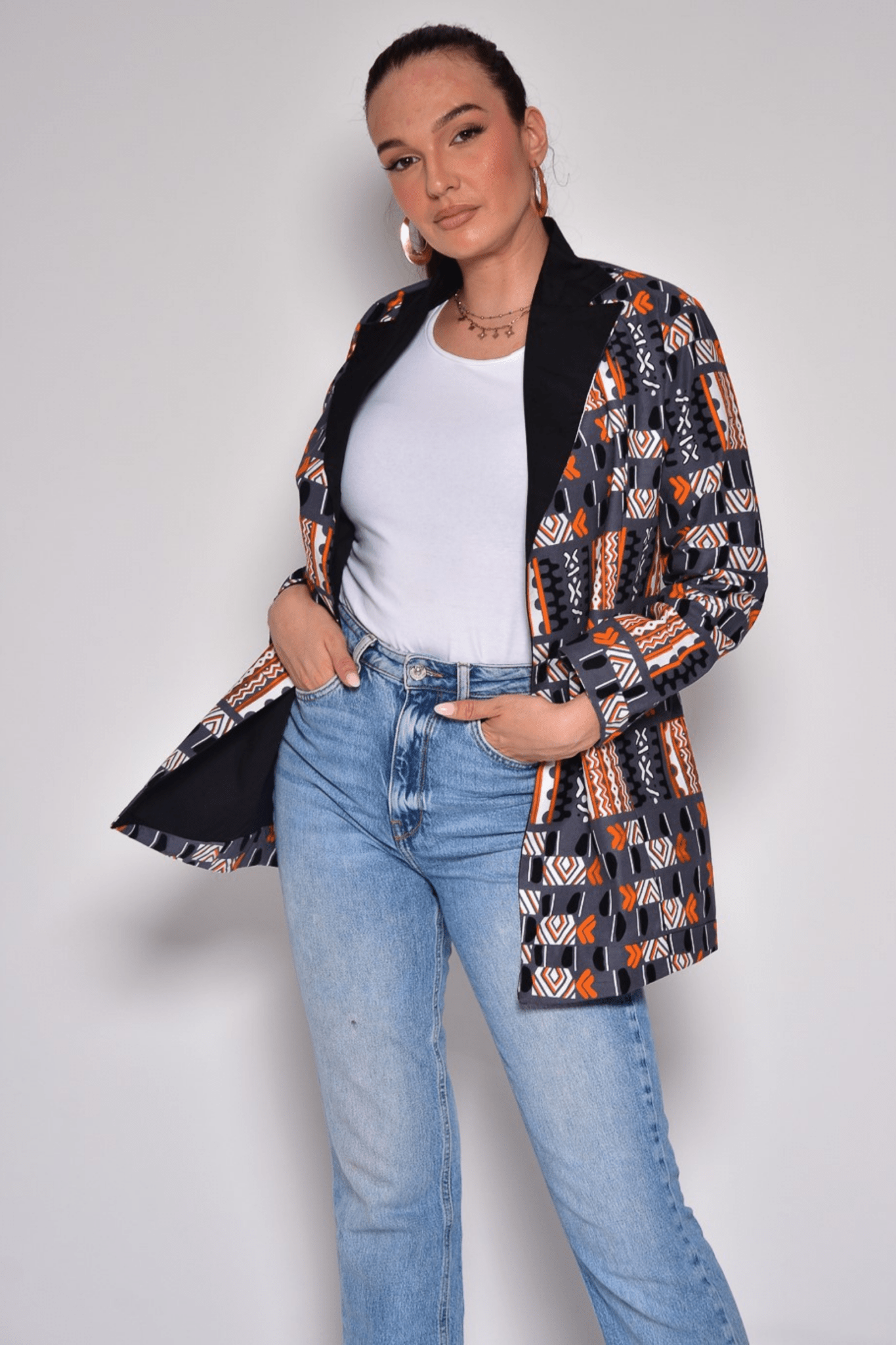 Veste blazer ANNE doublée – Élégance artisanale en wax africain - makomie