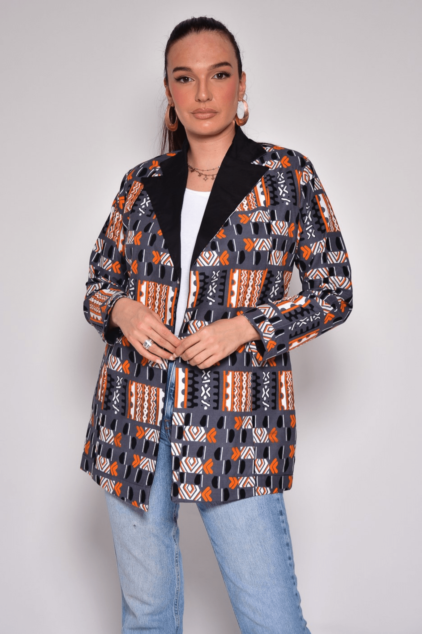 Veste blazer ANNE doublée – Élégance artisanale en wax africain - makomie