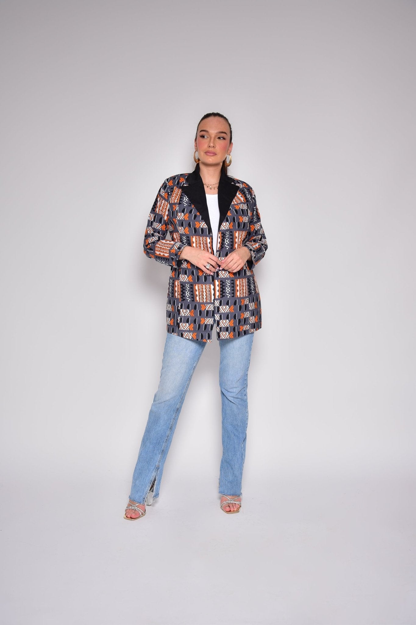 Veste blazer ANNE doublée – Élégance artisanale en wax africain - makomie
