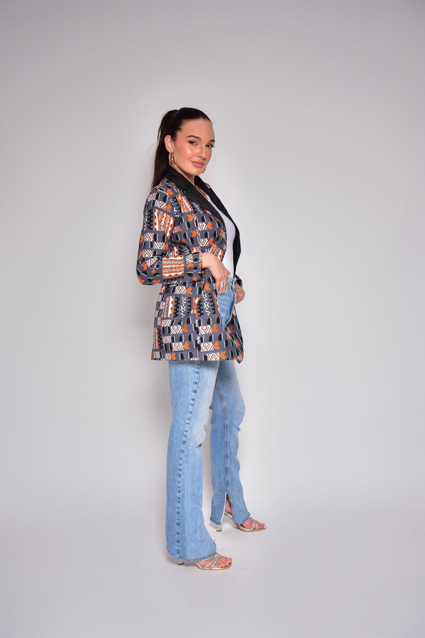 Veste blazer ANNE doublée – Élégance artisanale en wax africain - makomie