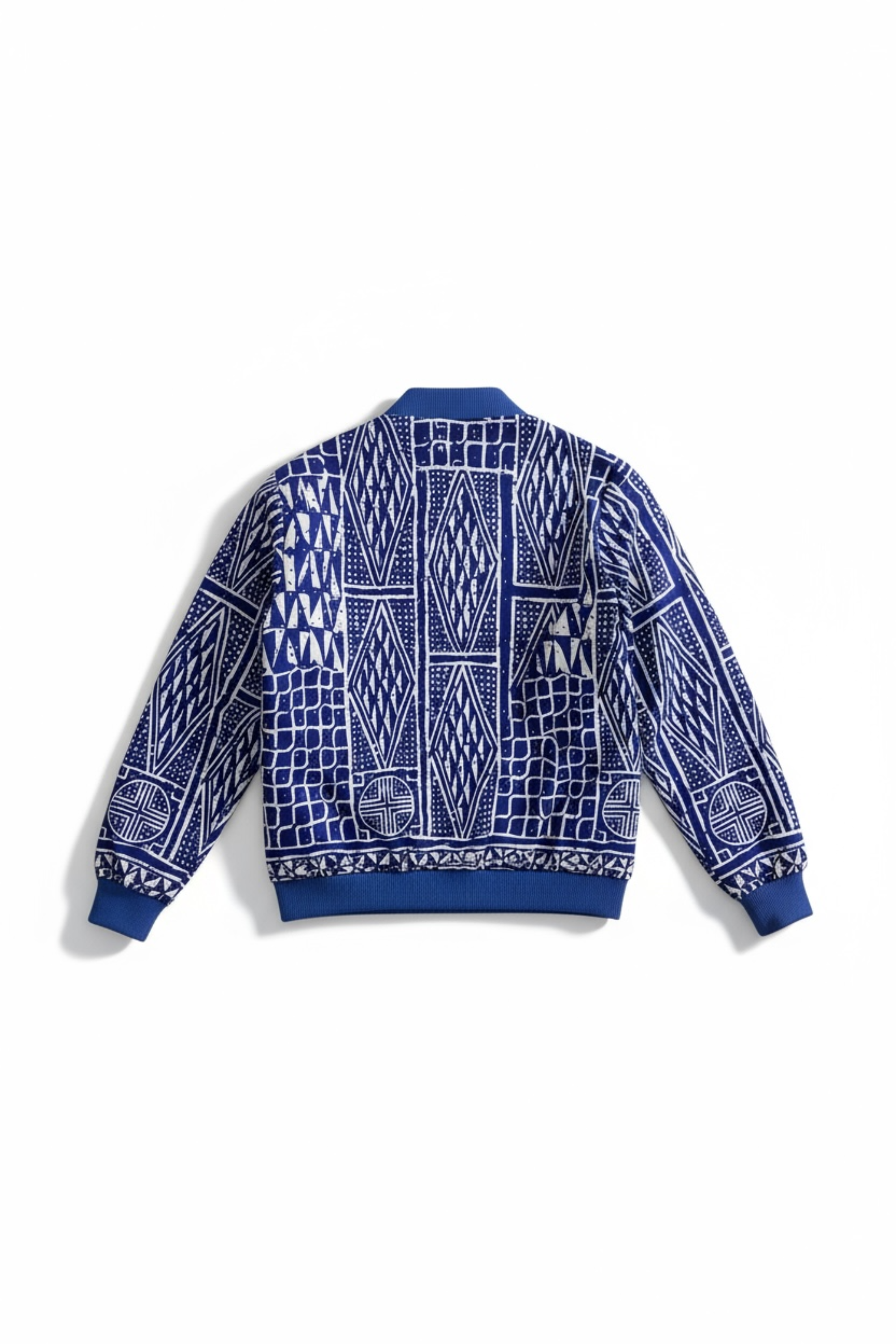 Bomber SÉNÉ en wax africain bleu, taille unique S à L, veste artisanale tendance Makomie