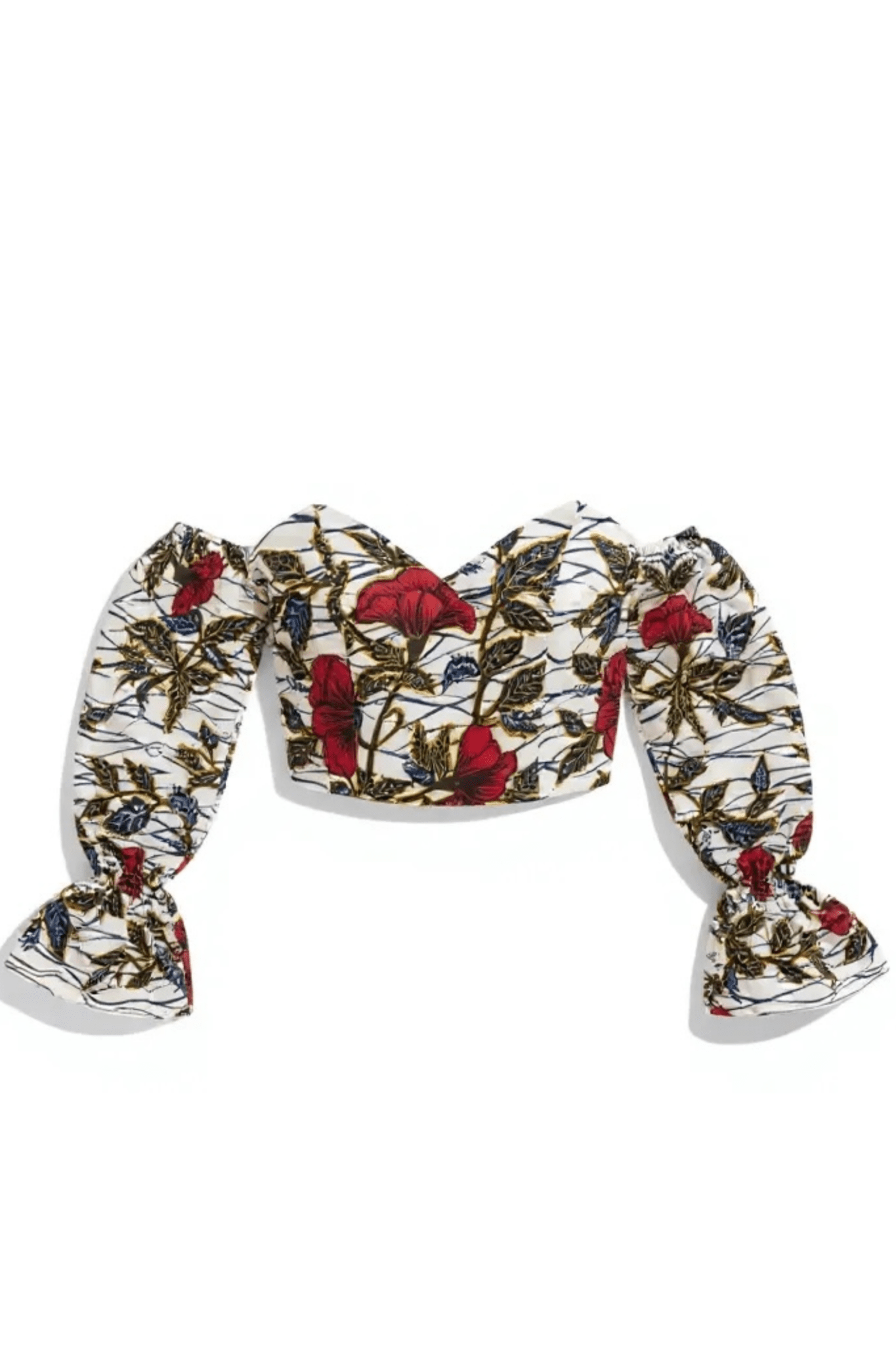 Crop top BINTA en wax à manches bouffantes – imprimé fleuri - makomie