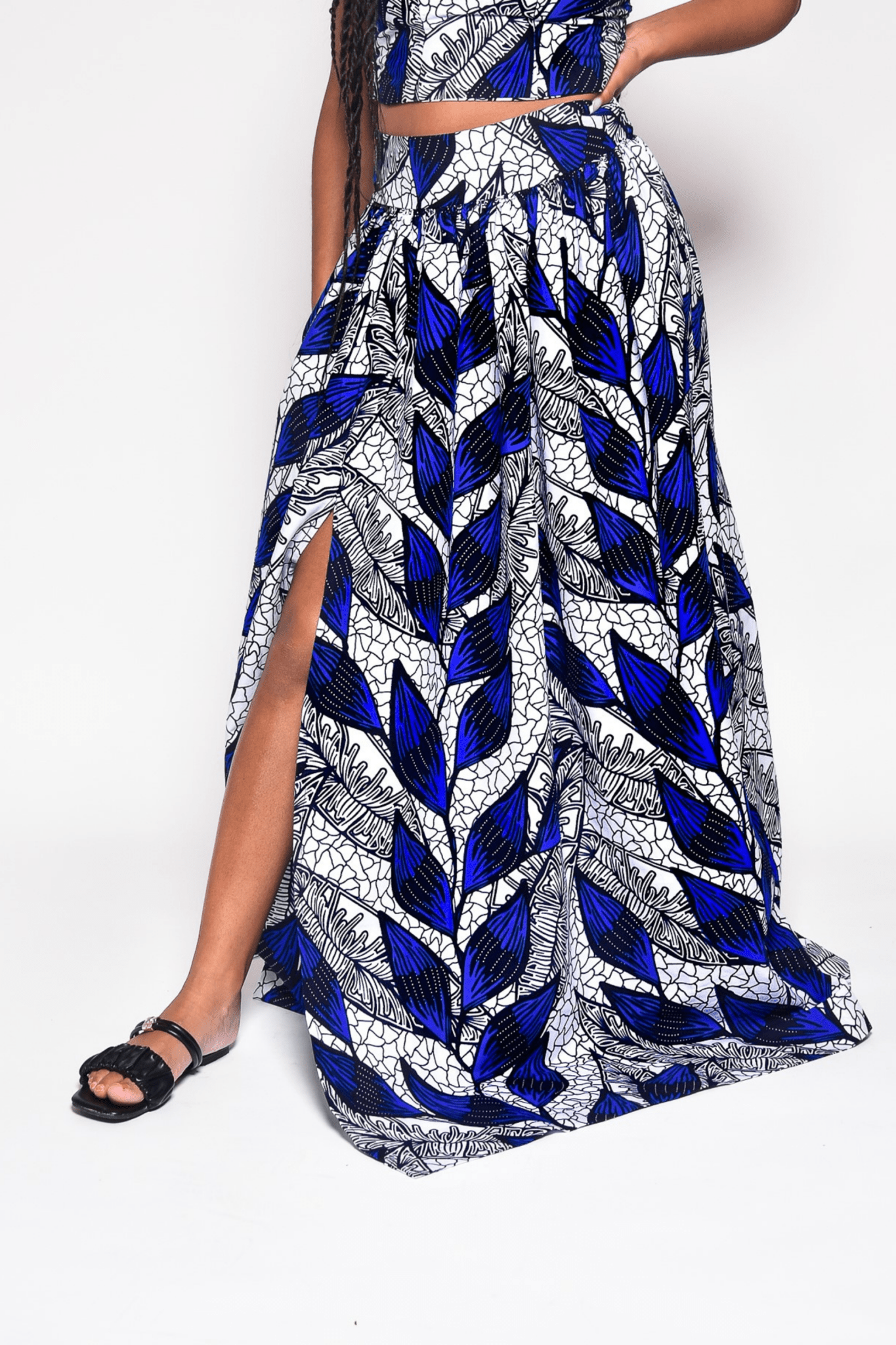 jupe NORA motif fleurs en wax - taille mi - longue, fait main - makomie