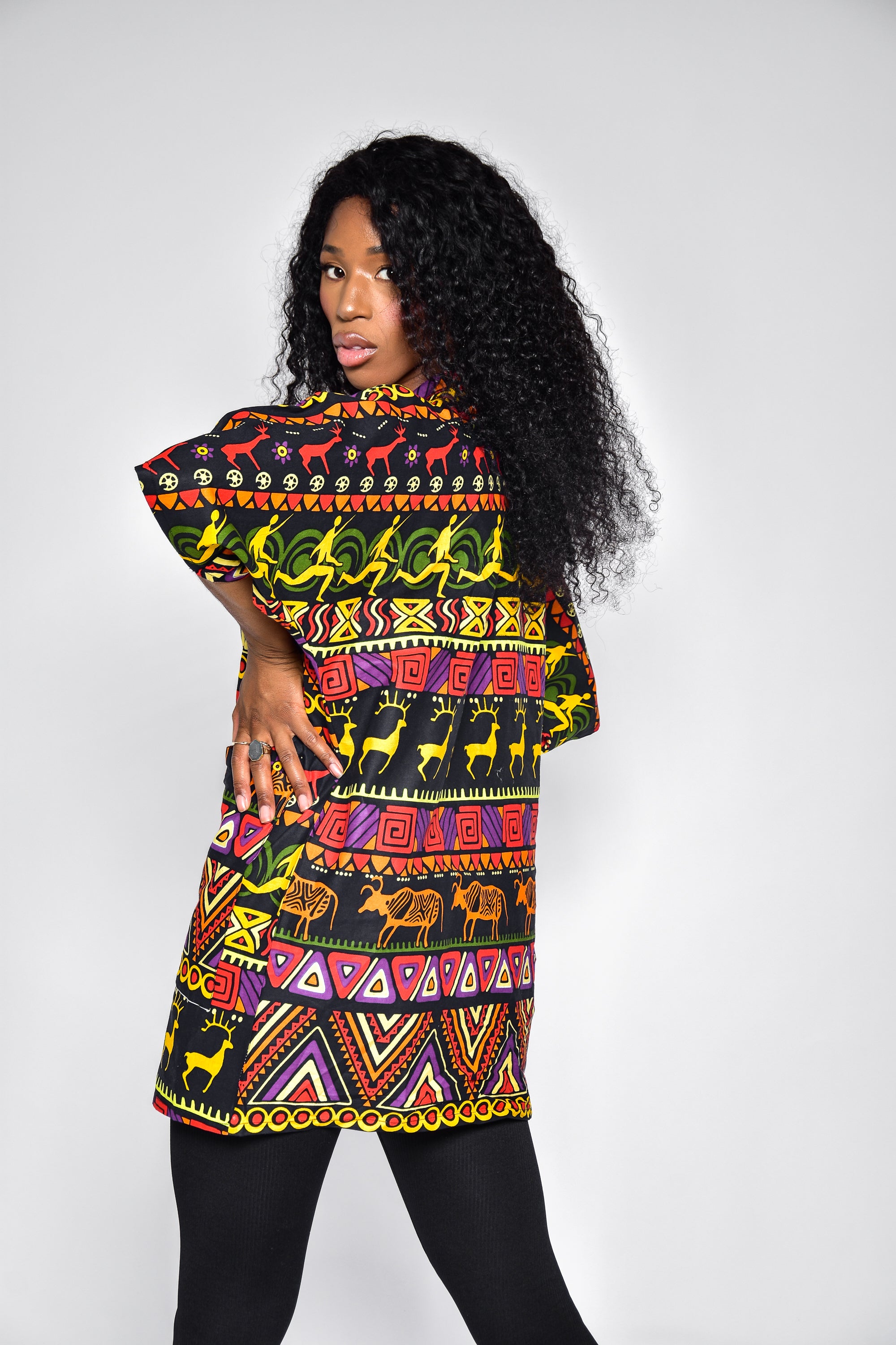 Kimono ALBA en wax imprimé africain – vue de dos, veste femme fait main Makomie