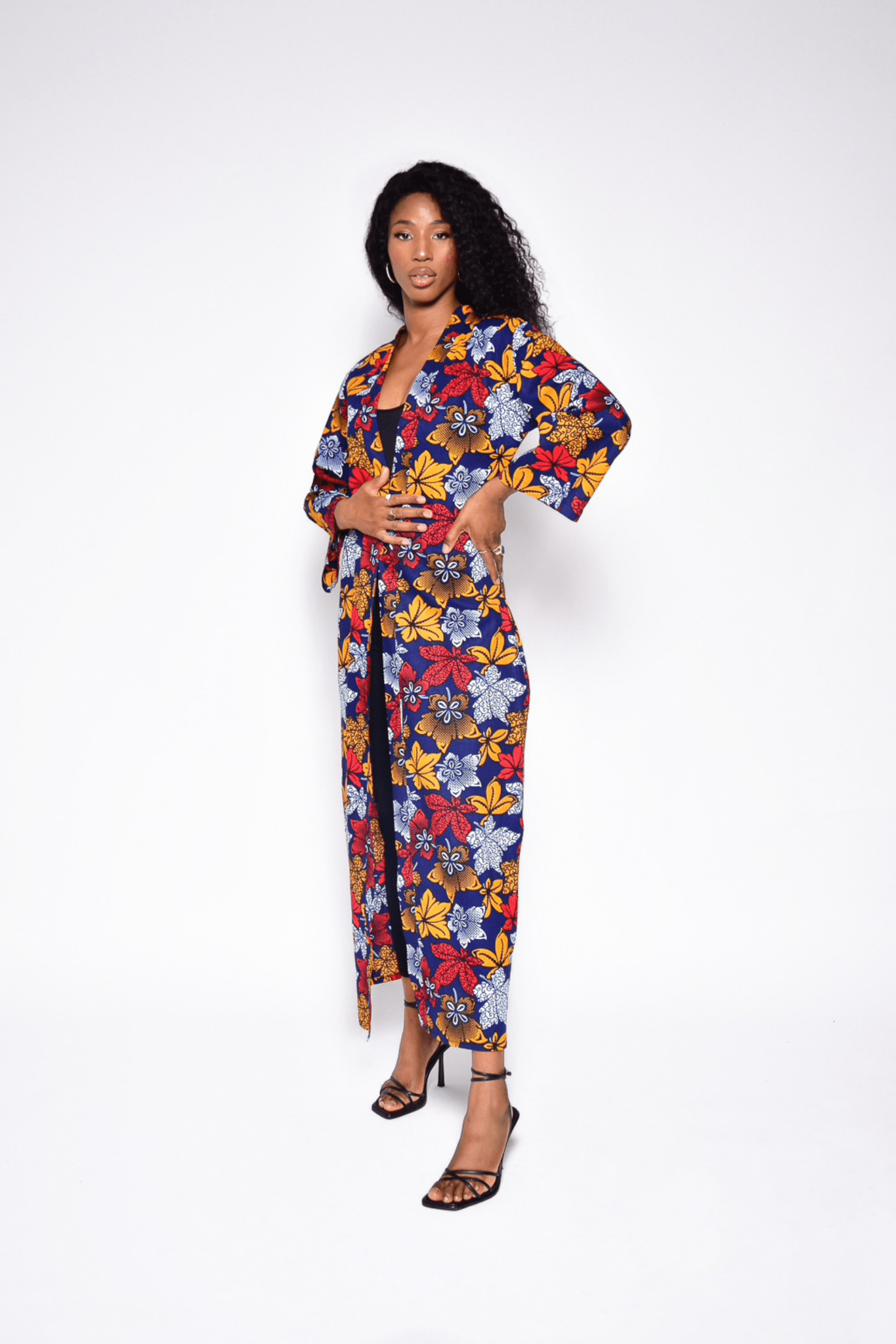 Kimono JADE à fleurs – Veste longue femme en wax fait main - makomie