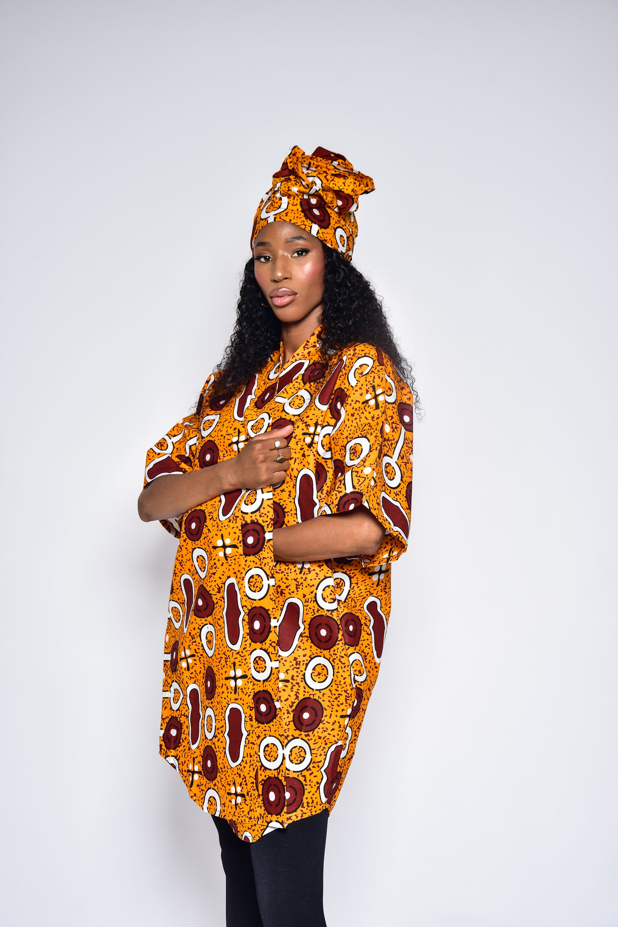 Kimono LOU en wax orange – kimono femme fait main