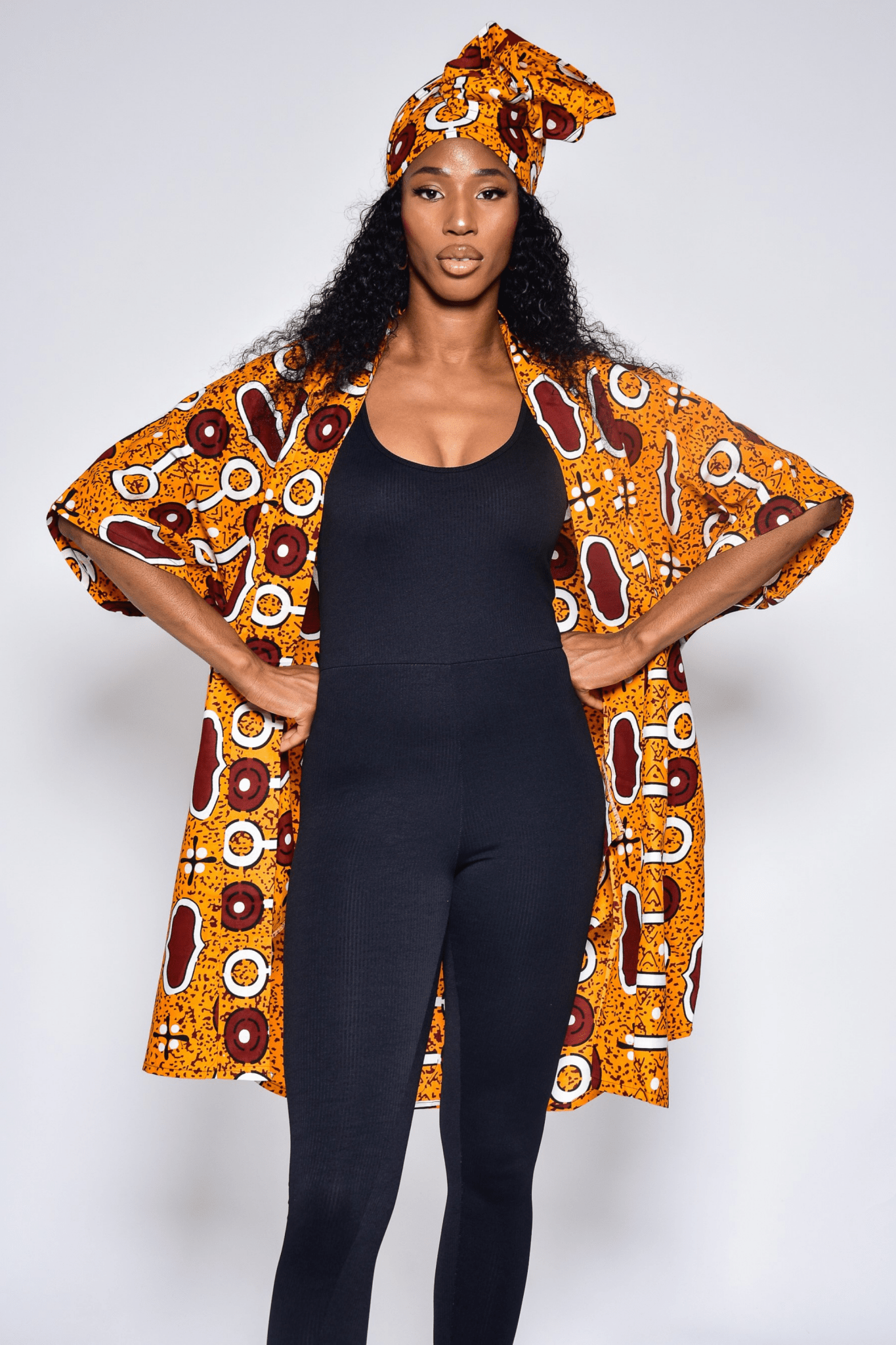 Kimono LOU en wax orange – Veste kimono fait main - makomie