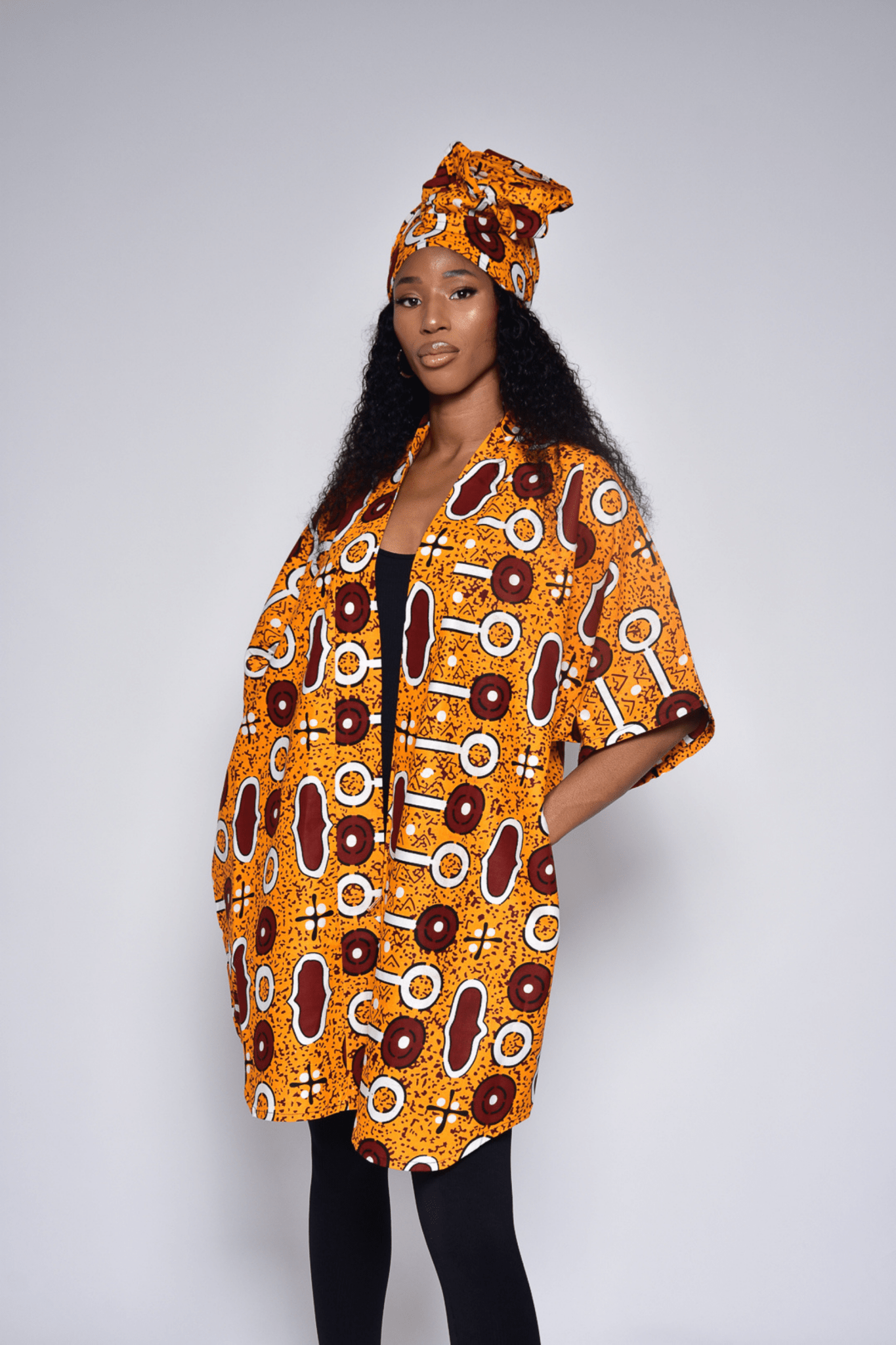 Kimono LOU en wax orange – Veste kimono fait main - makomie