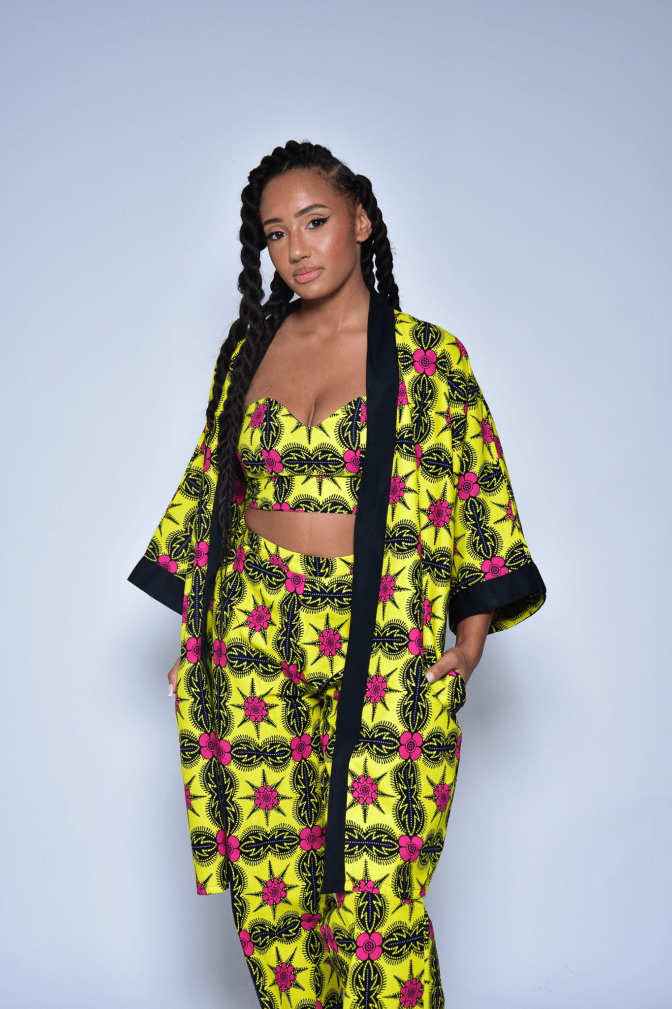 Kimono TIYA en wax imprimé – Veste mi - longue femme fait main - makomie