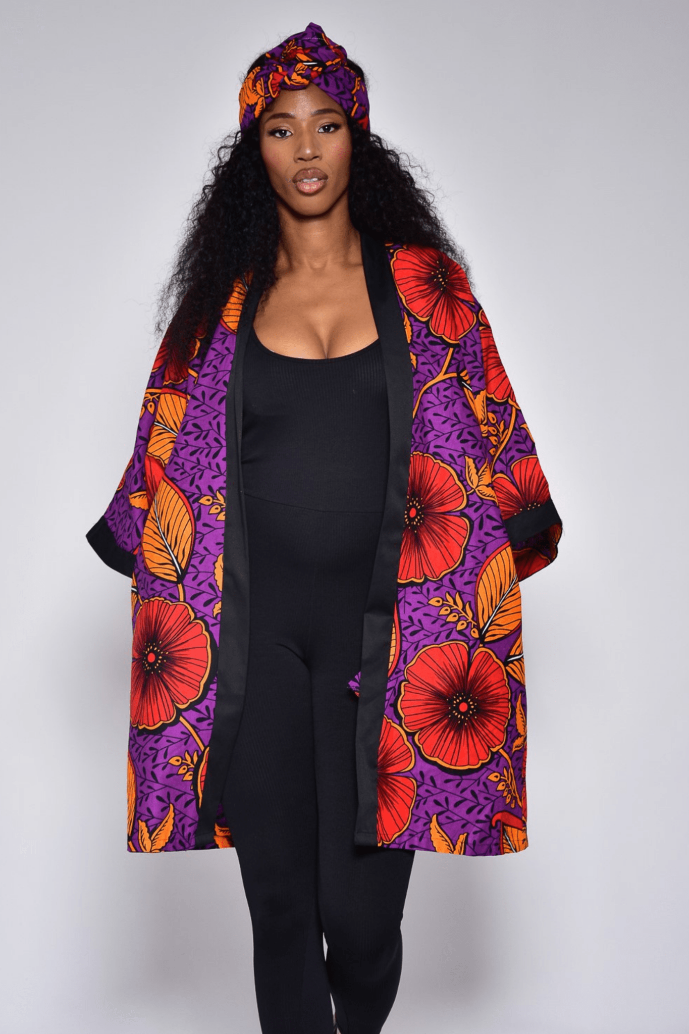 Kimono NENE en wax fleuri – Veste ample femme fait main - makomie