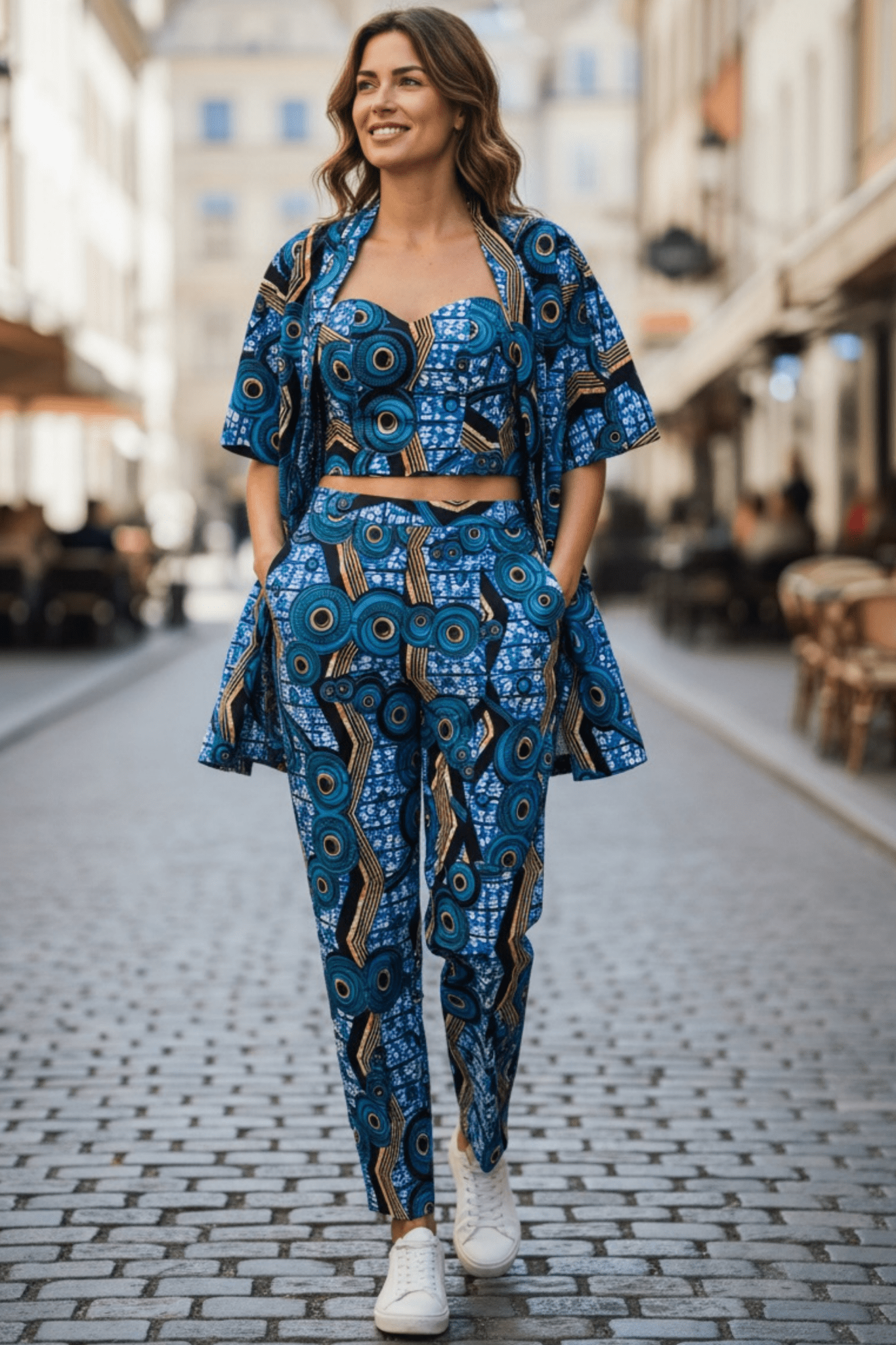 Pantalon Ayo – Pantalon droit en wax 100% coton à imprimé bleu - makomie