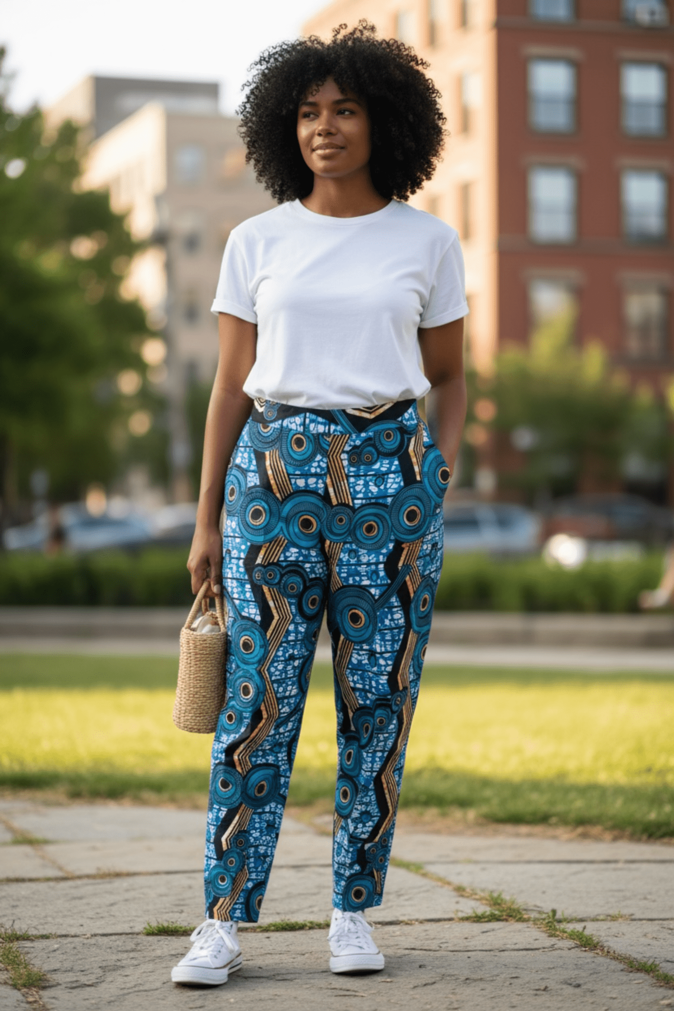 Pantalon Ayo – Pantalon droit en wax 100% coton à imprimé bleu - makomie