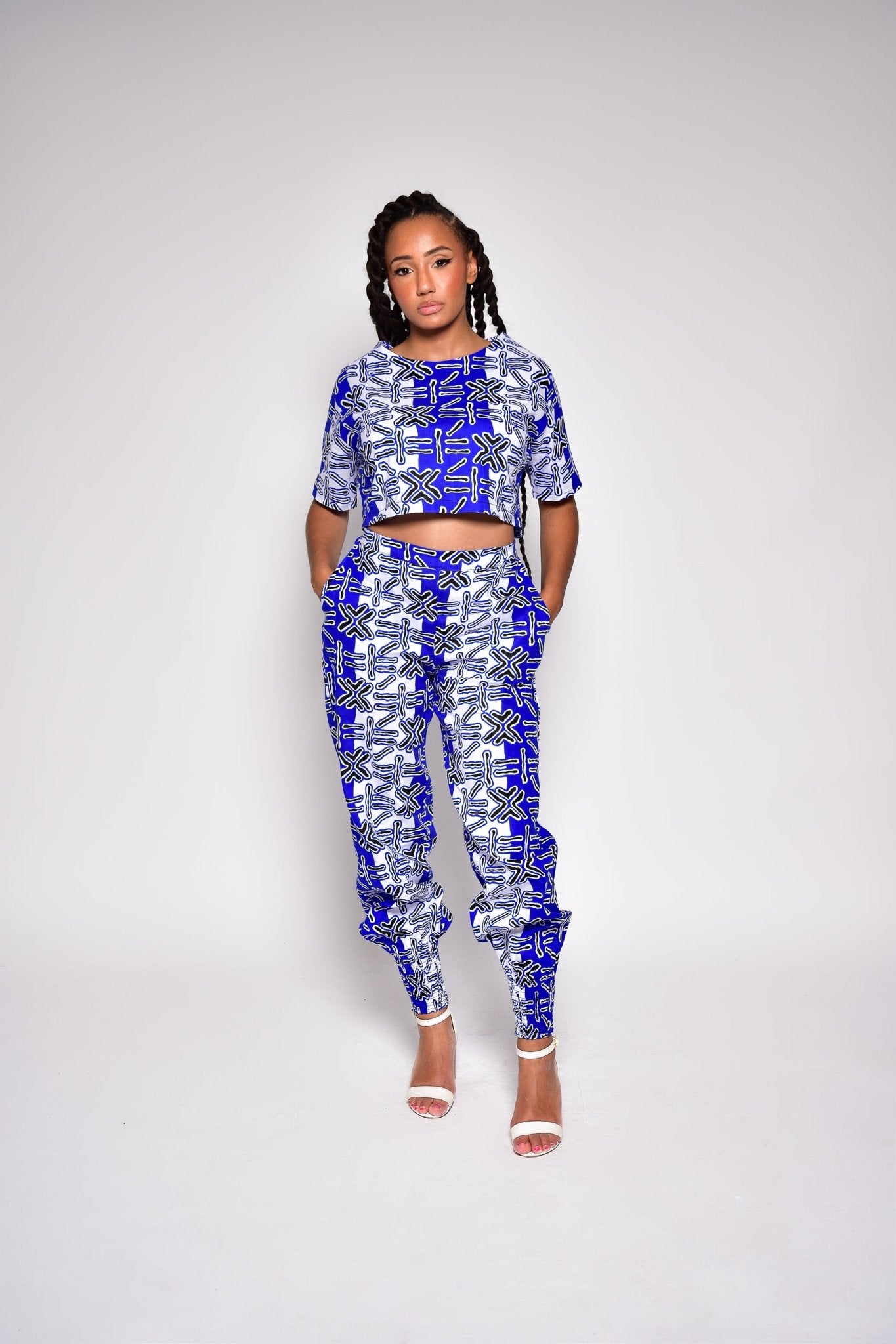 Pantalon TINA taille haute en wax – imprimé africain 100 % coton fait main - makomie