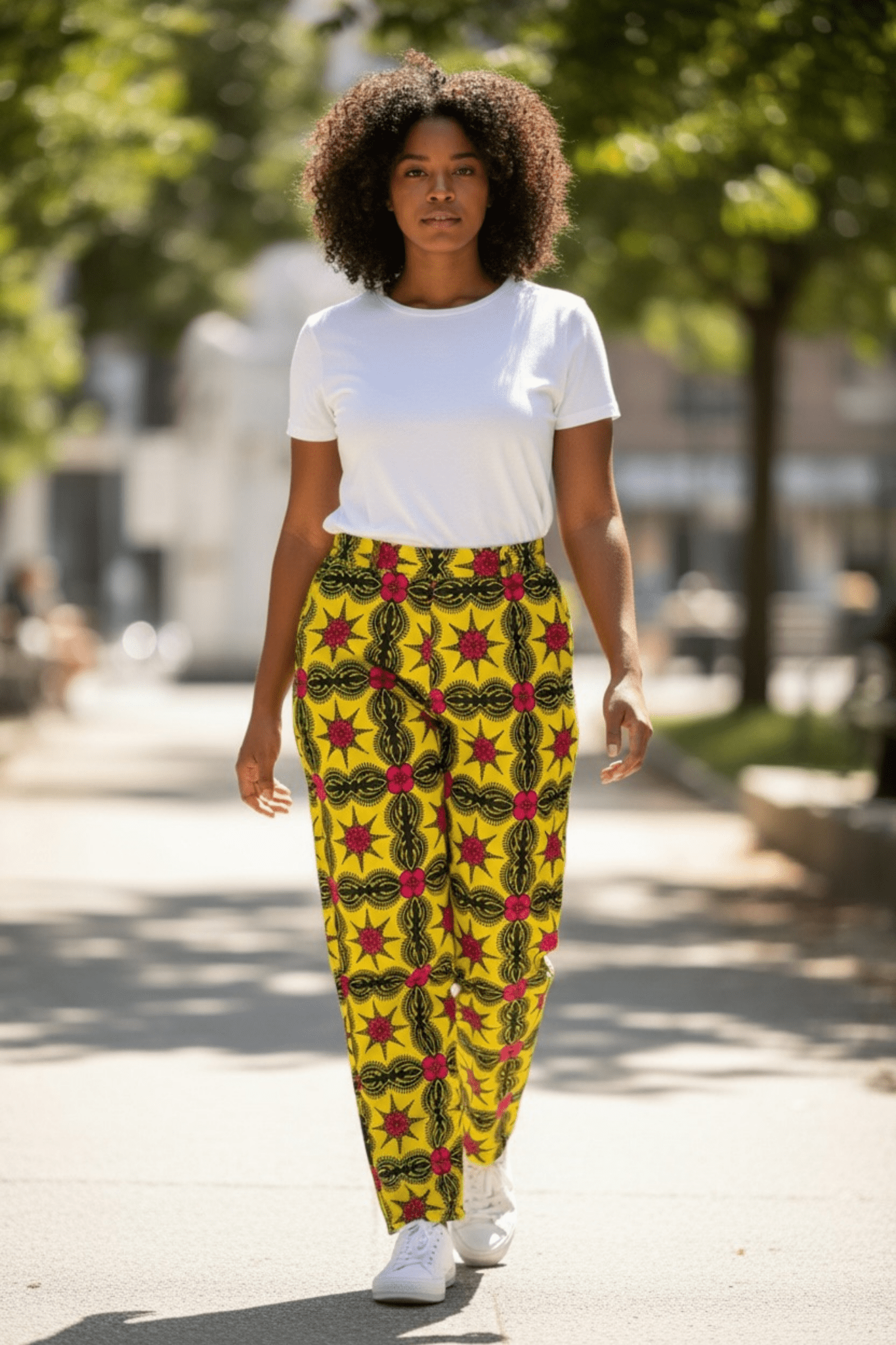 Pantalon TIYA taille haute en wax – imprimé africain 100 % coton fait main - makomie