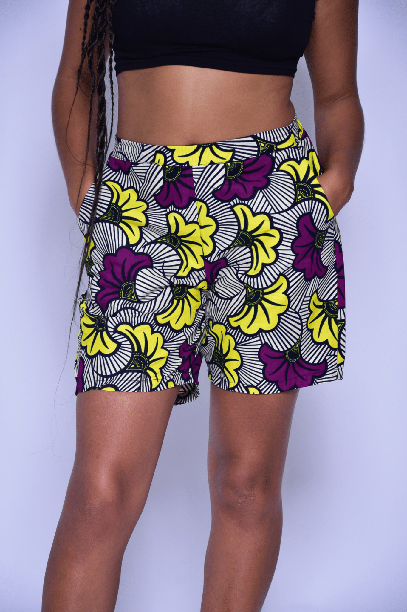 Short INA motif fleurs en wax – imprimé africain 100 % coton fait main - makomie