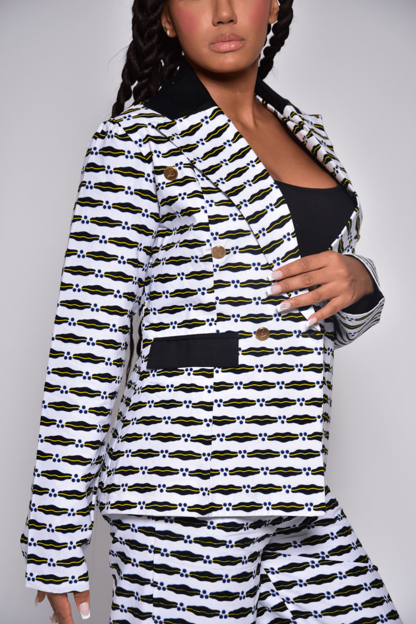 Veste croisée ESTHER en wax à imprimé africain – fait main - makomie