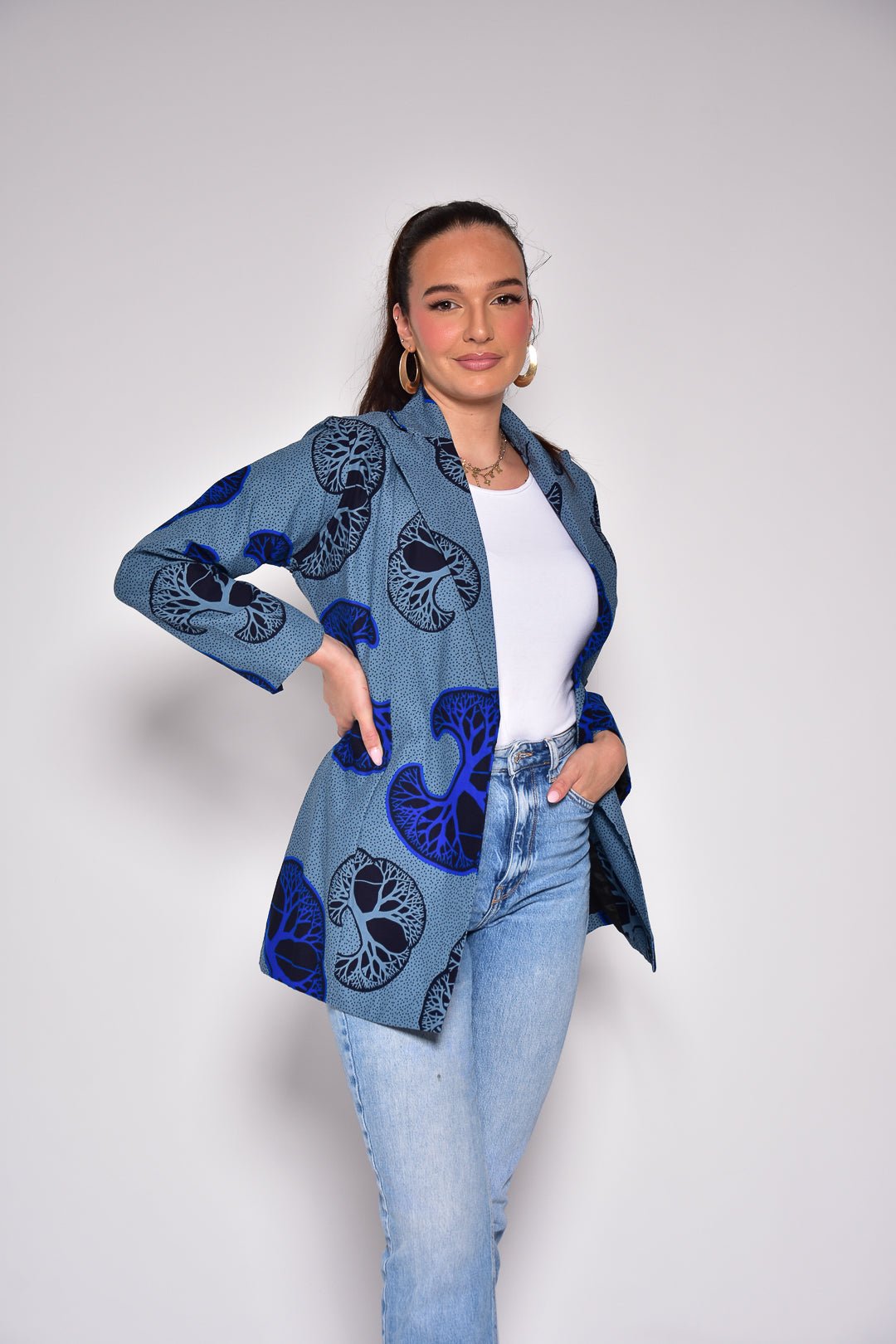 Veste Farah – Blazer femme en wax, fait main, 100% coton - makomie