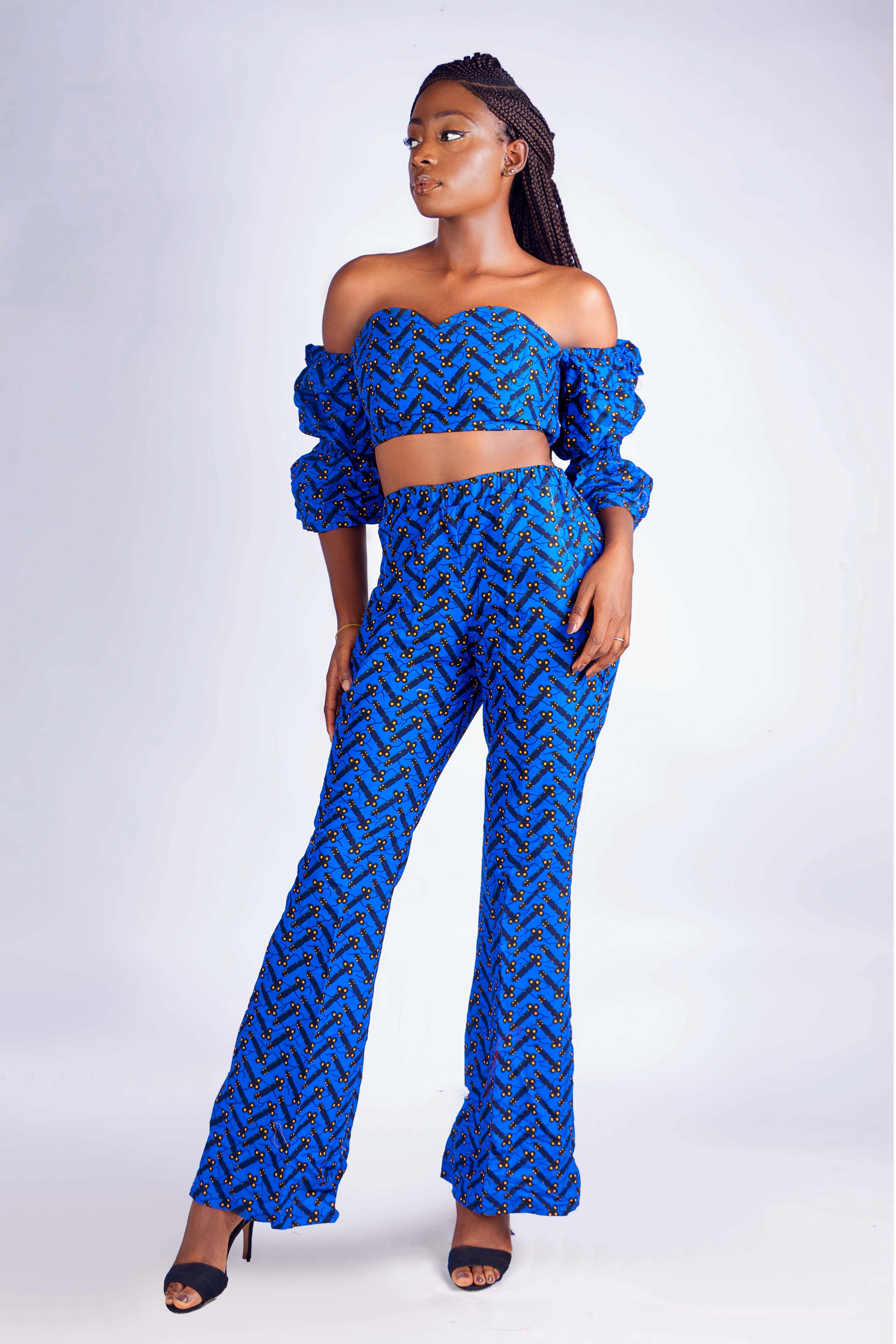 Crop Top bleu en wax - LILOU