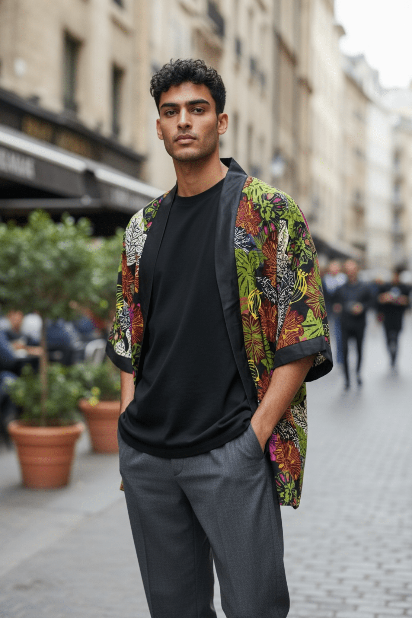 Kimono Nala – Kimono mixte mi - long fleuri en wax 100% coton - makomie