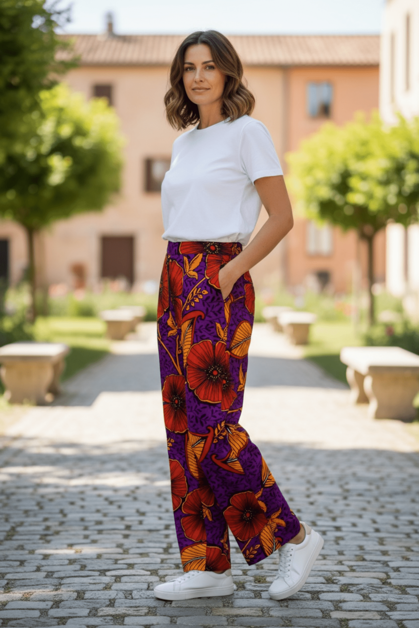 Pantalon NENE taille haute en wax - imprimé africain 100% coton - makomie