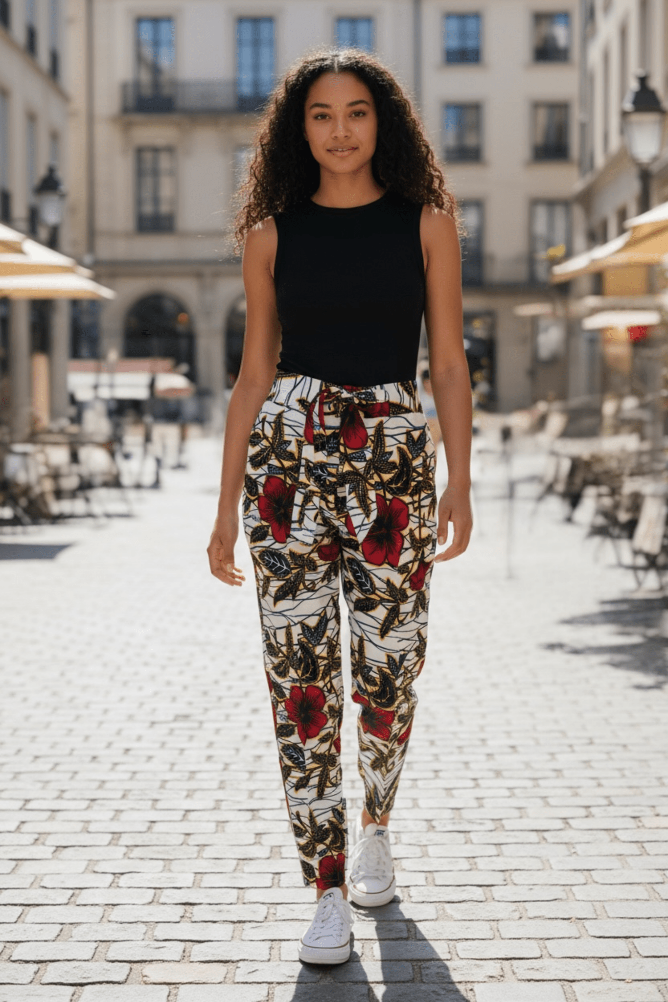 Pantalon Binta en wax africain à motifs floraux - 100% coton fait main - makomie