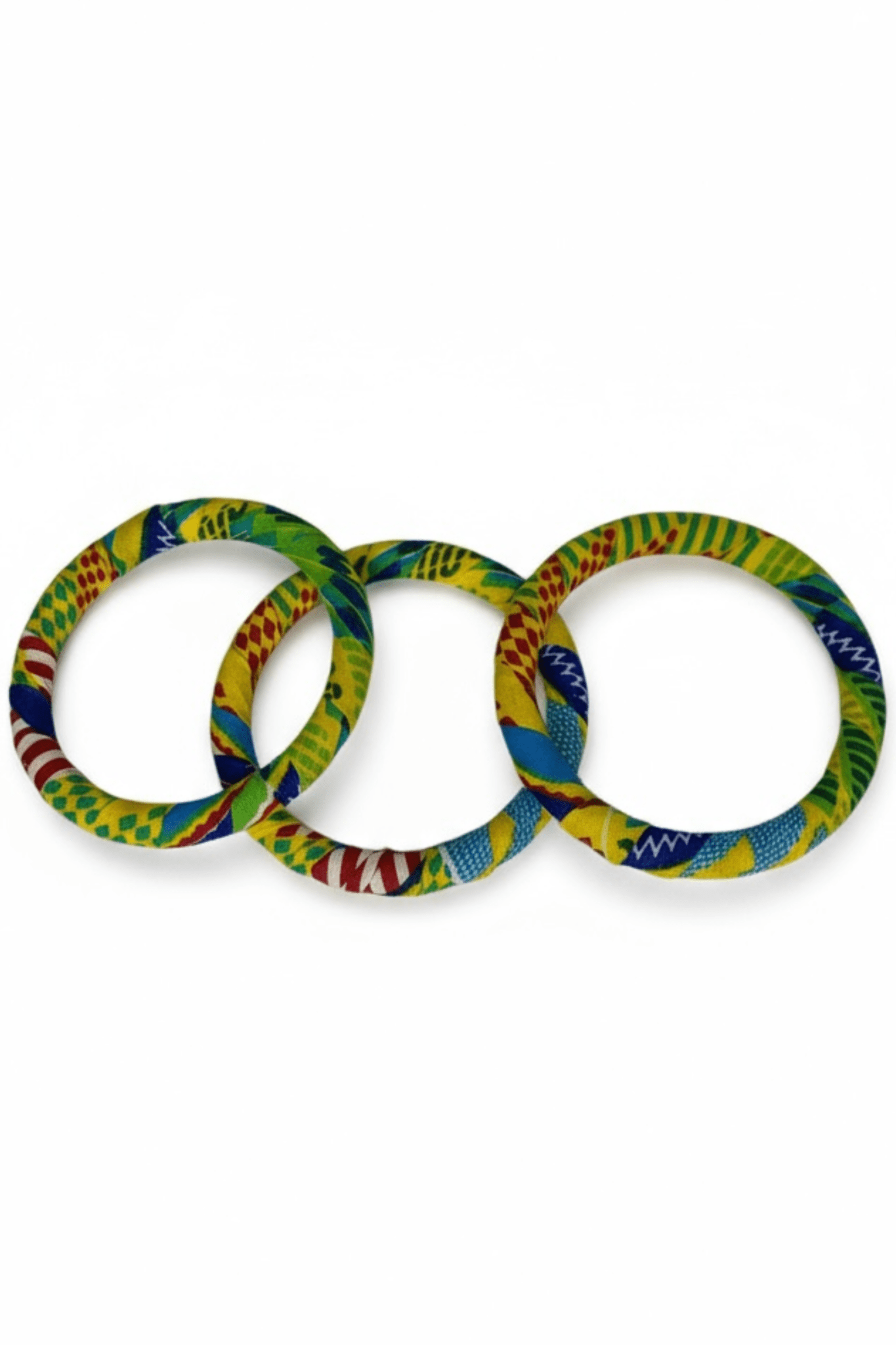 Bracelets Kora faits main – Lot de 3 bracelets en wax jaune, vert et bleu - makomie