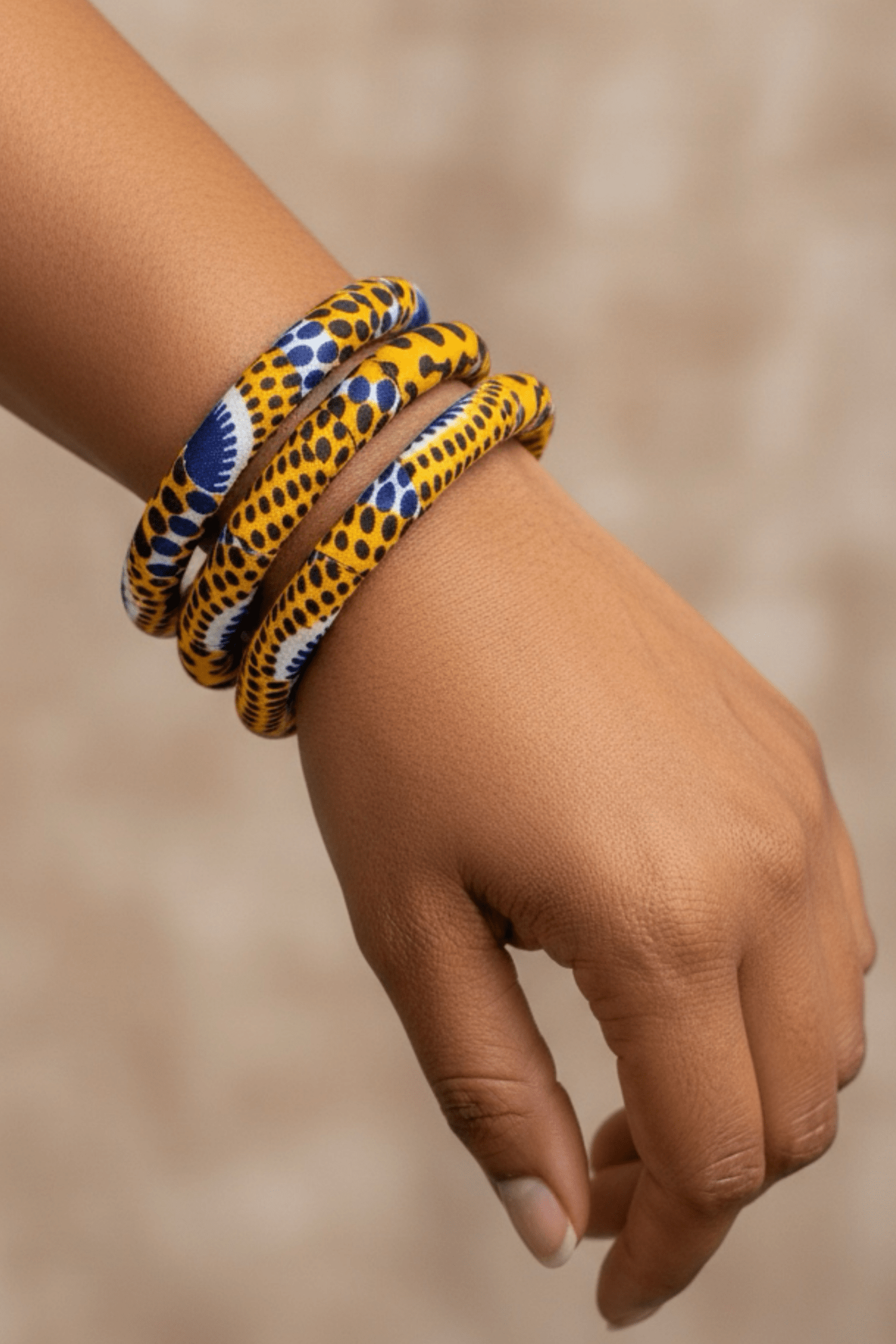 Lot de 3 Bracelets AWA en wax africain – Jaune & bleu - makomie