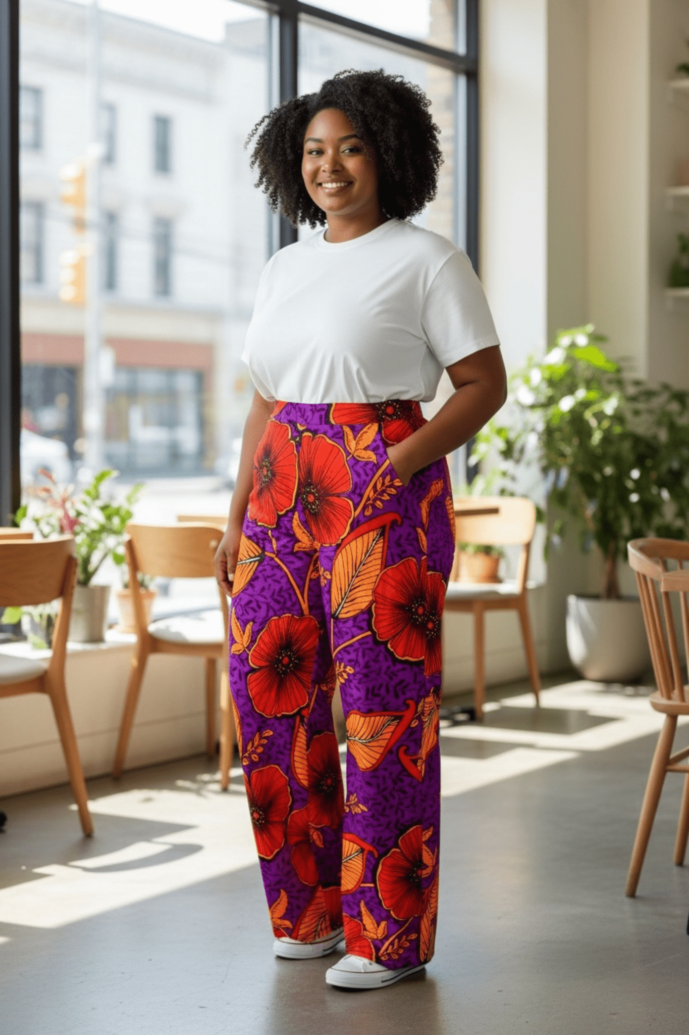 Pantalon NENE taille haute en wax - imprimé africain 100% coton - makomie