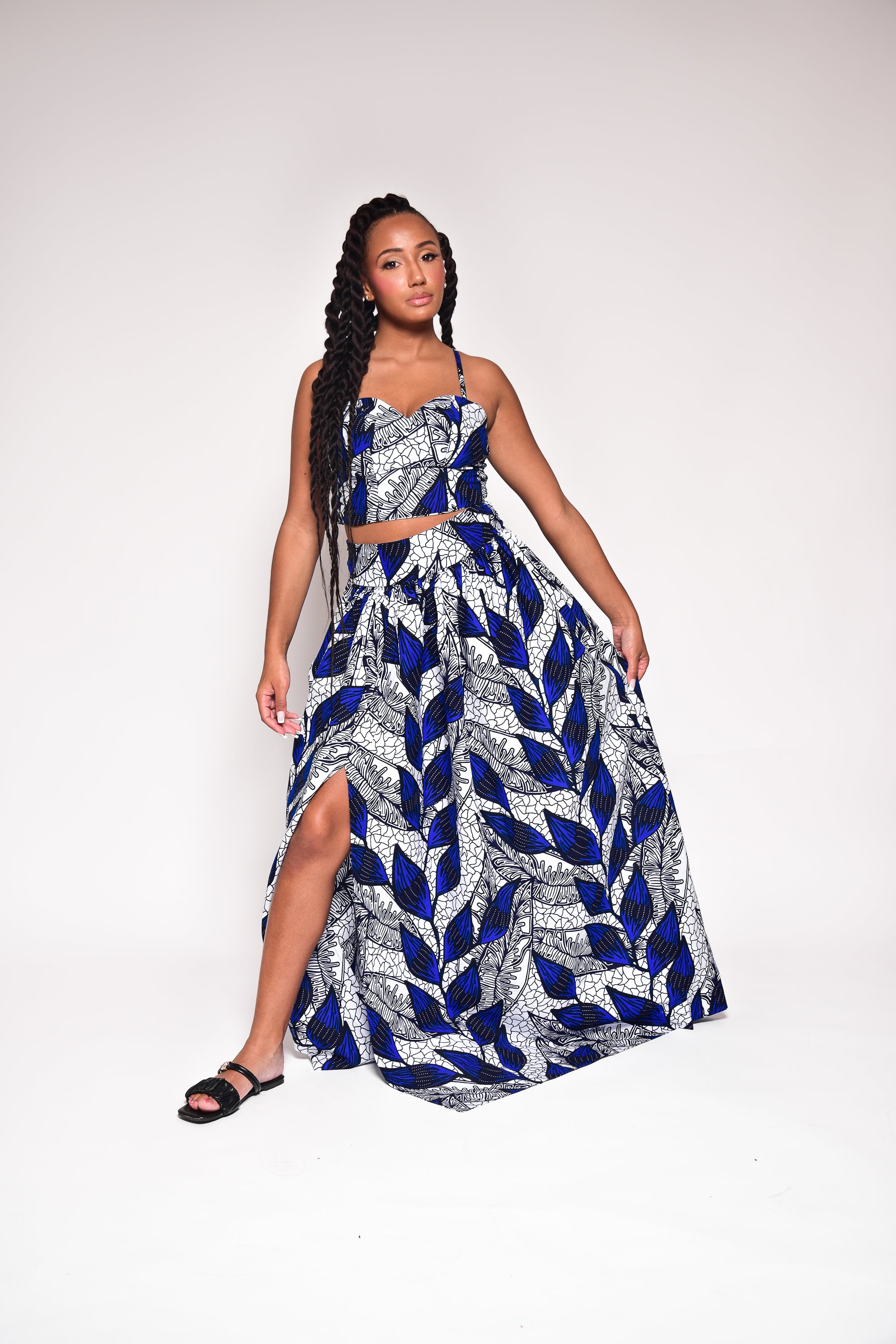 Crop top d ensemble bleu imprim africain NORA