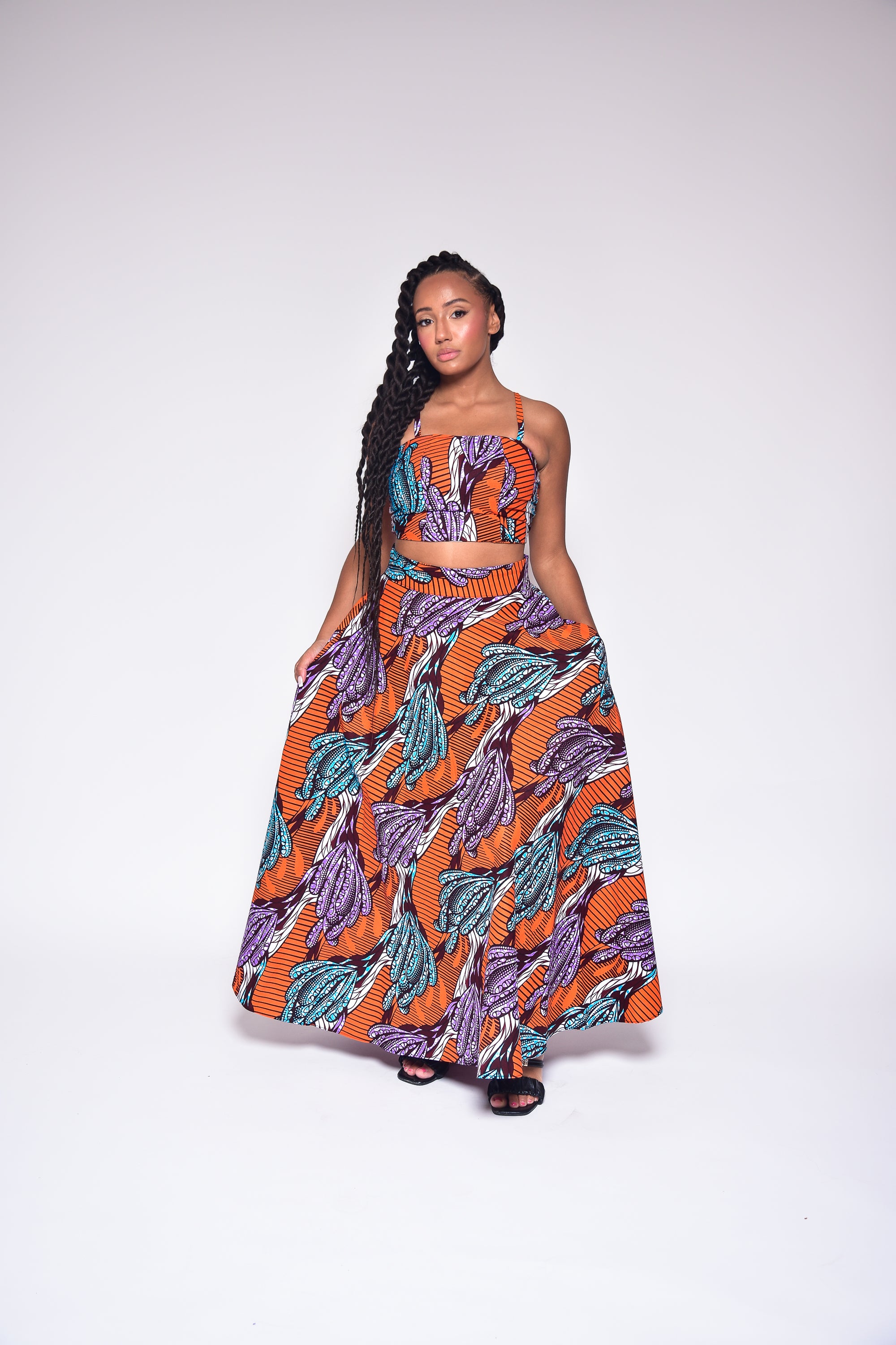 Ensemble crop top et longue jupe à imprimé africain - CELIA - makomie